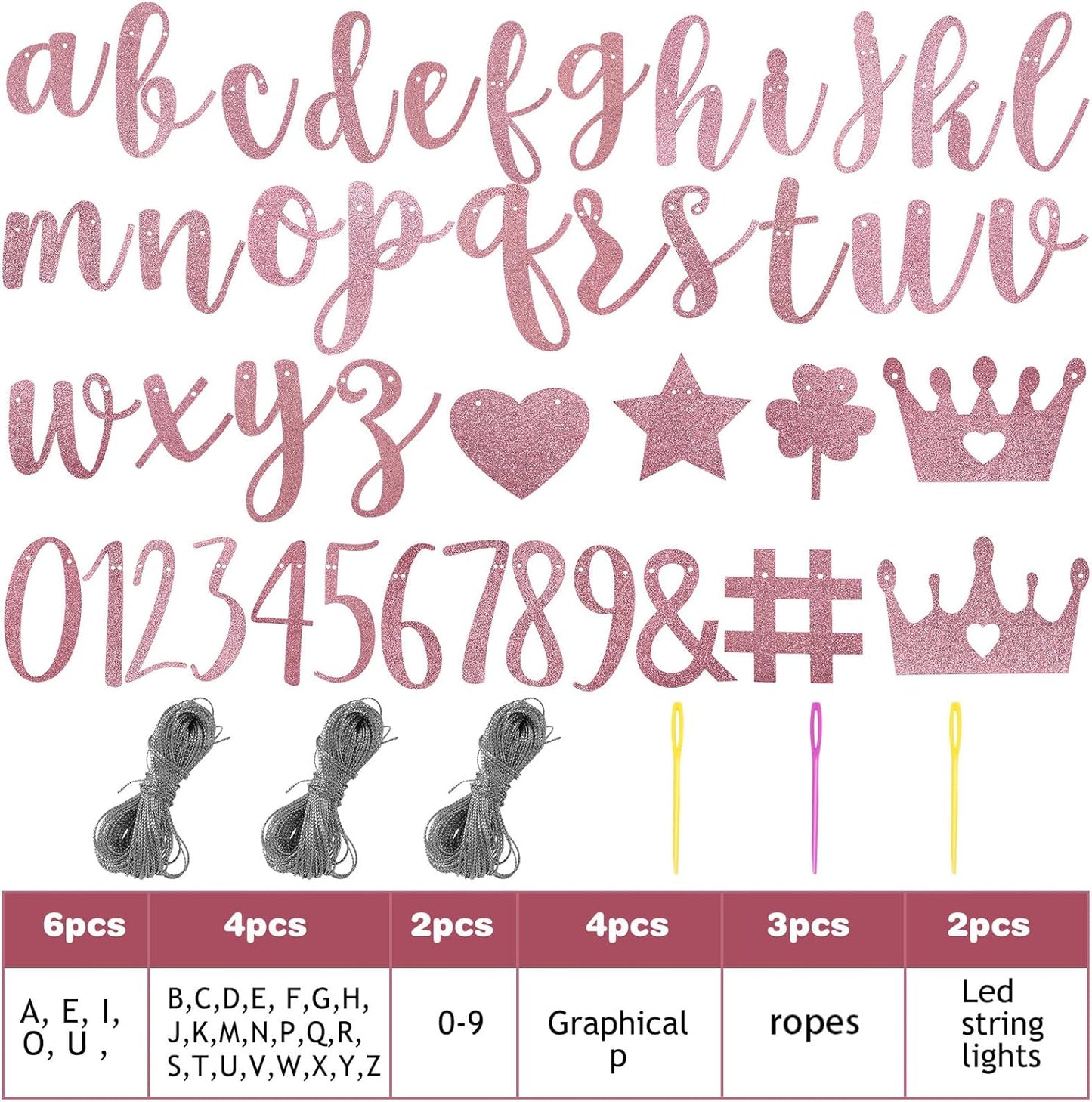 TaoBary 167 Pcs DIY Banner Kit Happy Birthday Glitter Banner Customizable Glitter Make Your Own Kit 162 Letters Symbols and Numbers 3 Rope for Birthday Halloween Wedding Christmas(Rose Gold)