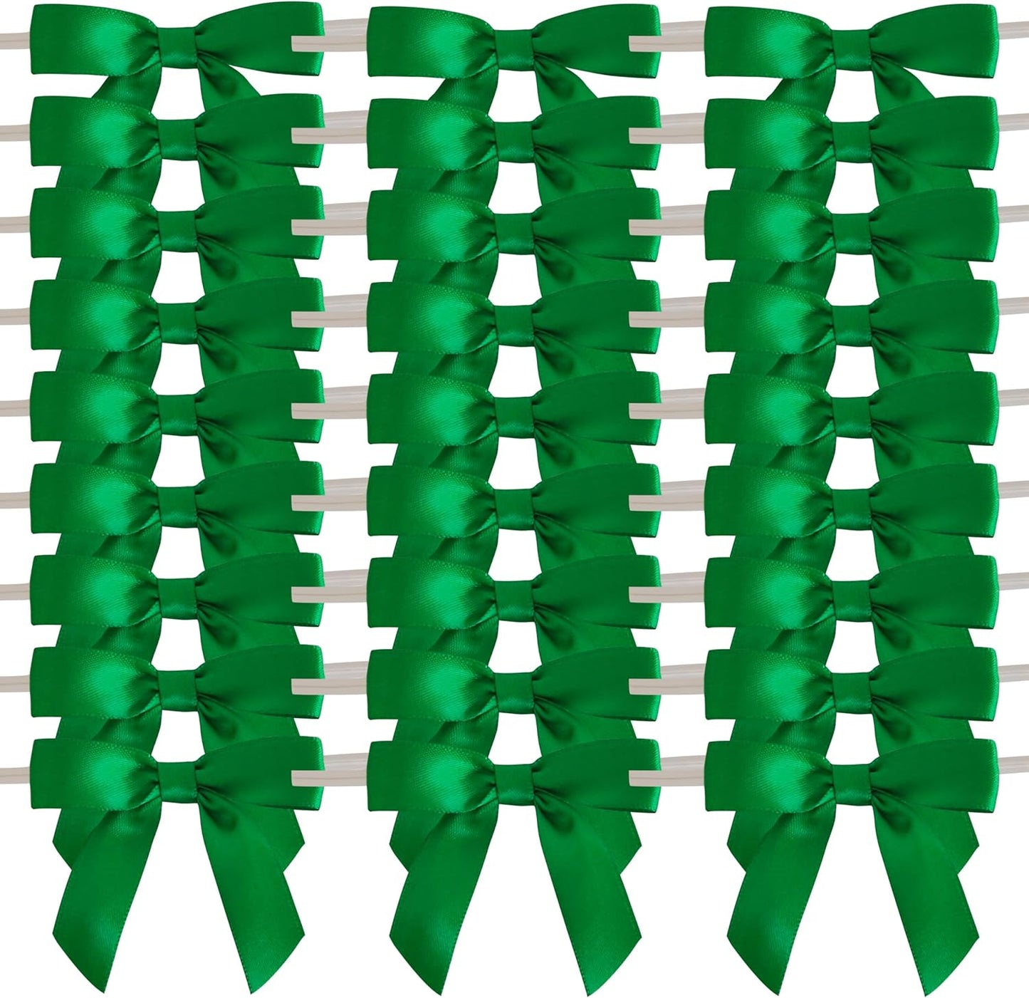 50pcs 2-1/2" Green Satin Ribbon Bows with Twist Ties for Gift Wrapping Packing Christmas Decoration (Green)