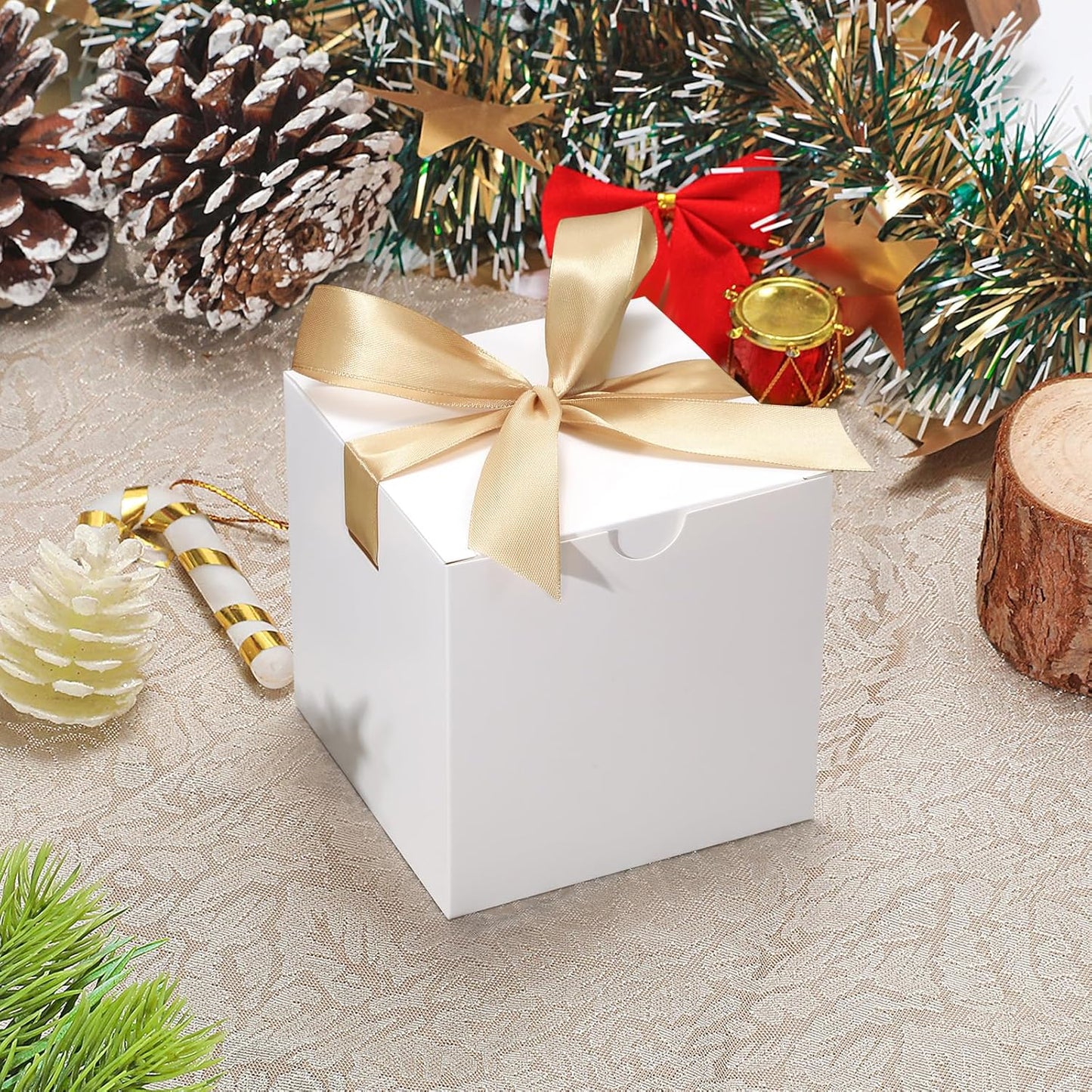 DOYIDE 20 Pack Small Gift Boxes, 6x6x6 Inch White Elegant Paper Boxes with Ribbons, Christmas Gift Box Crafting, Wedding Party Favor, Cupcake, Candy, Bridesmaids Proposal Box