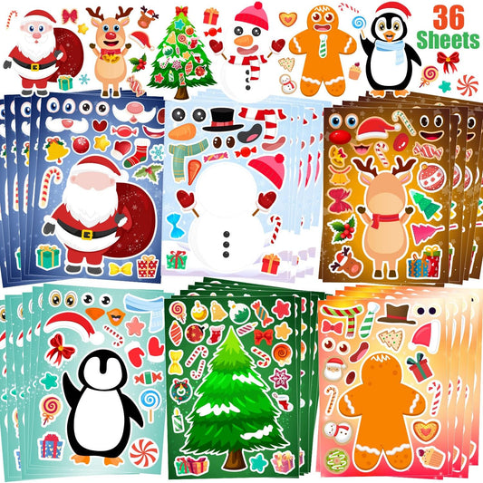 36 Sheets Christmas Stickers for Kids Make Your Own Christmas Stickers, Christmas Party Games Stickersfor Kids Christmas Party Favors Crafts Decorations, Stocking Stuffers