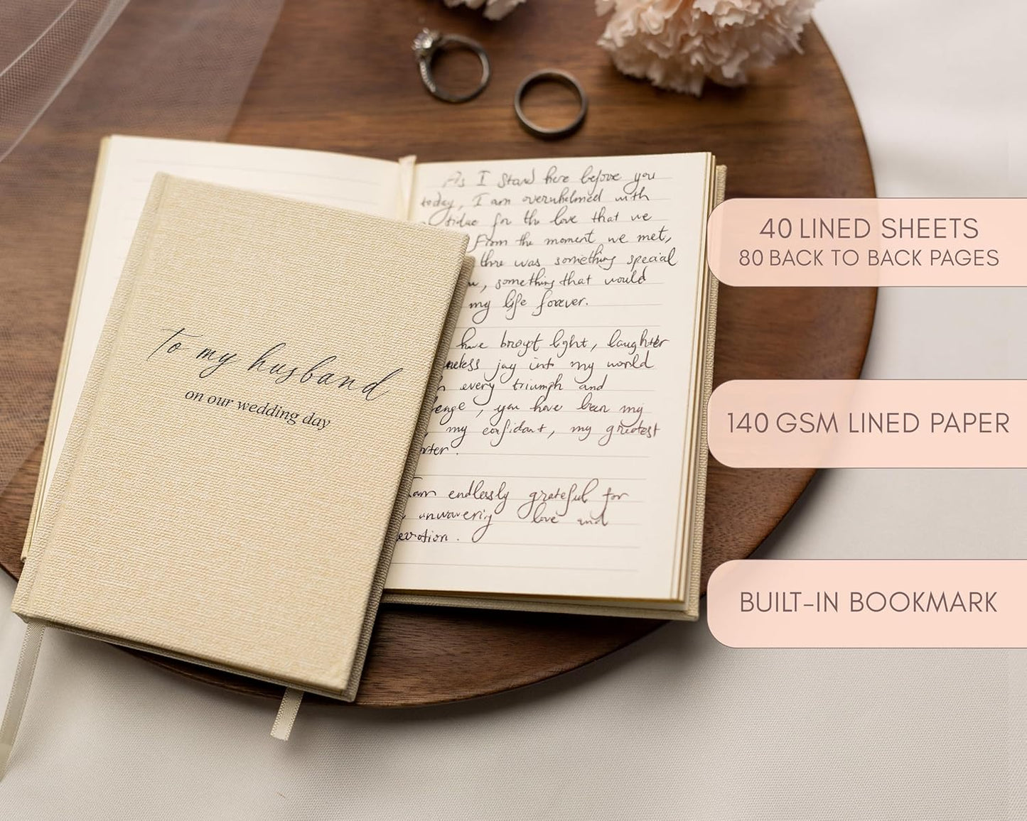 To My Wife/Husband on Our Wedding Day (Set of 2) - 5.75 x 5 Minimalist Pocket Sized Black Embossed Wedding Ceremony Vow Renewal Notebook Journal