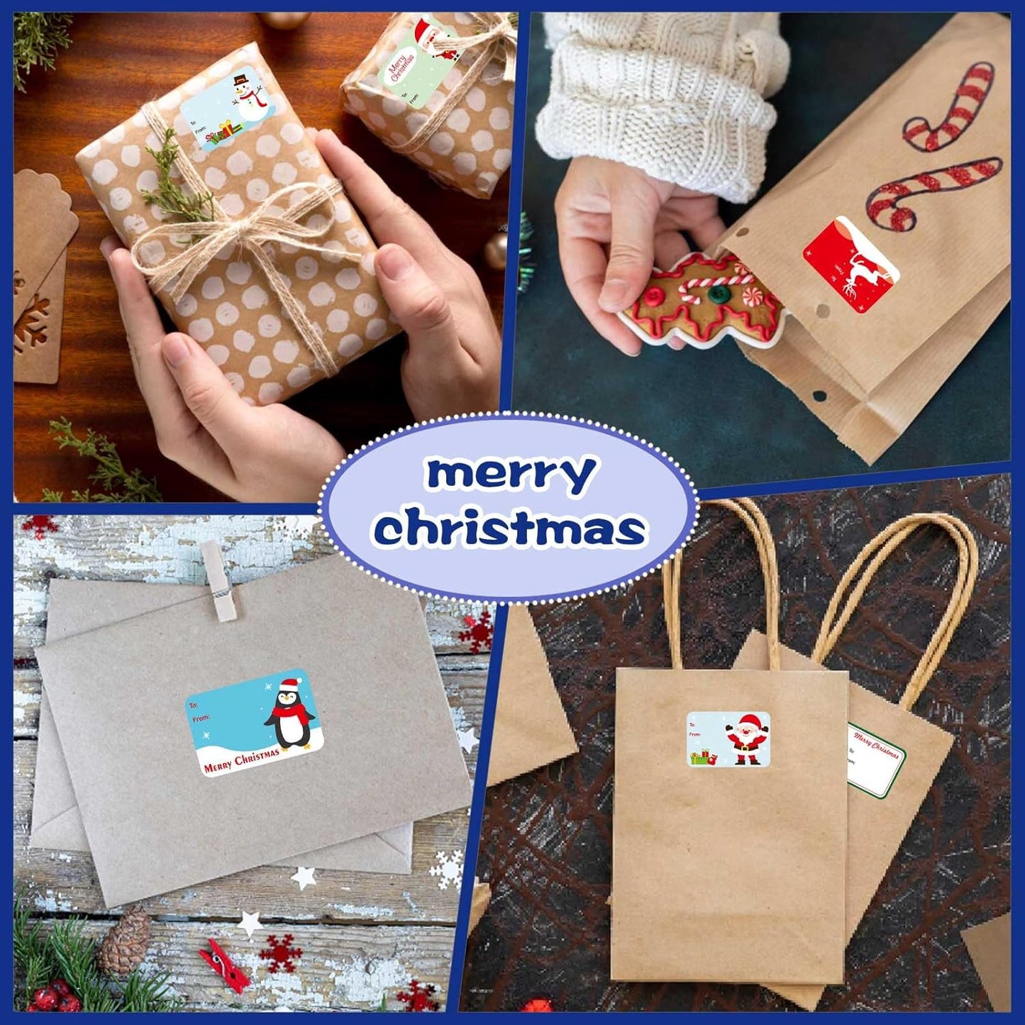 300PCS Christmas Gift Tags Stickers, Self-Adhesive Christmas Name Tags for Gifts Wrappings Christmas Gift Labels Stickers for Presents Boxes Bags Envelopes