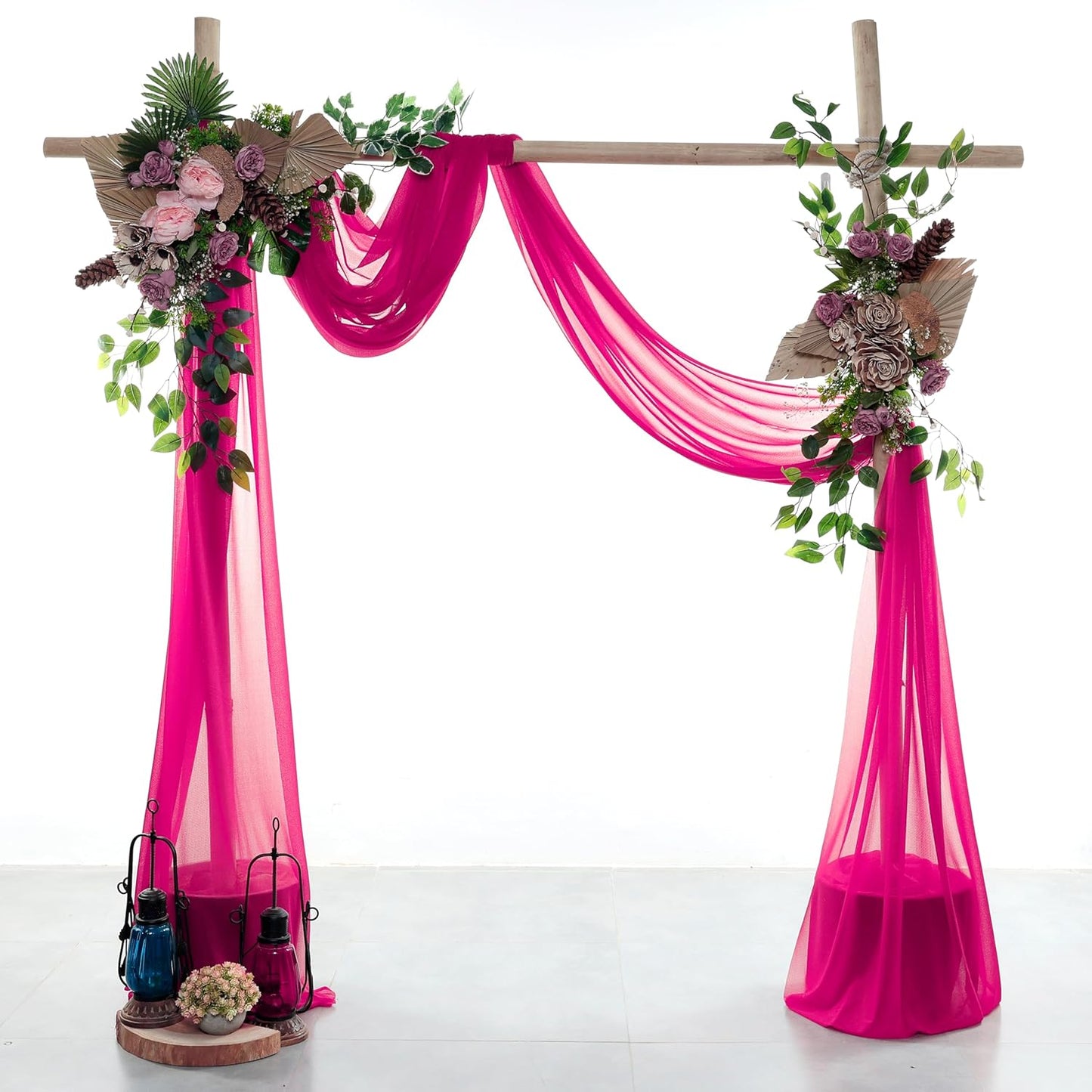 VDS Pack of 2 Panel (30 Inch X 50 Feet) Wedding Arch Draping Fabric Sheer Chiffon Fabric Drapery for Wedding Ceremony Reception Swag Backdrop Canopy Chuppah ARBO Altars Decoration (Hot Pink)