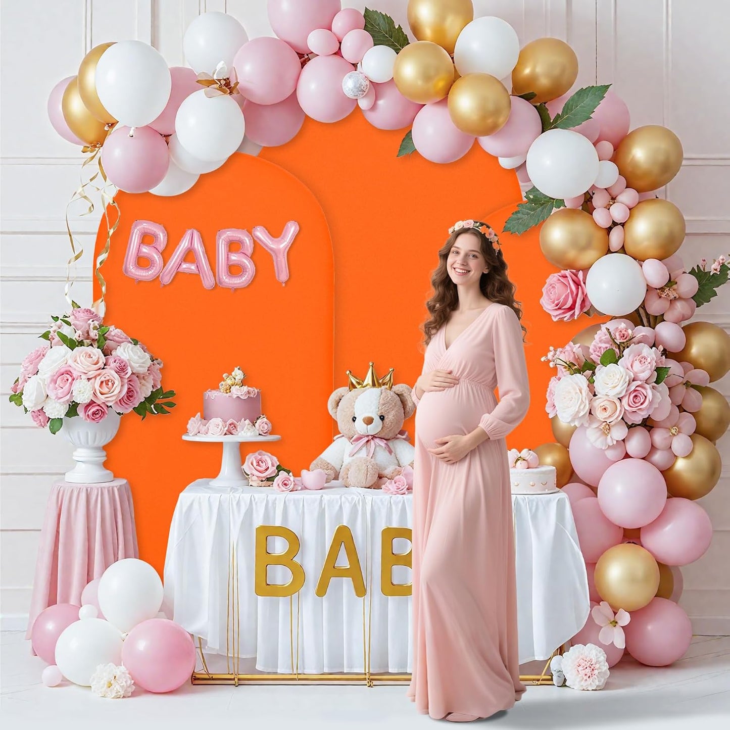 Wedding Arch Covers Arch Backdrop Cover Arch Stand Covers 7.2FT 6FT Set of 2 Arch Cover Spandex Fabric Stretchy Backdrop for Wedding Birthday Party Decoration Baby Shower (Candy Orange)