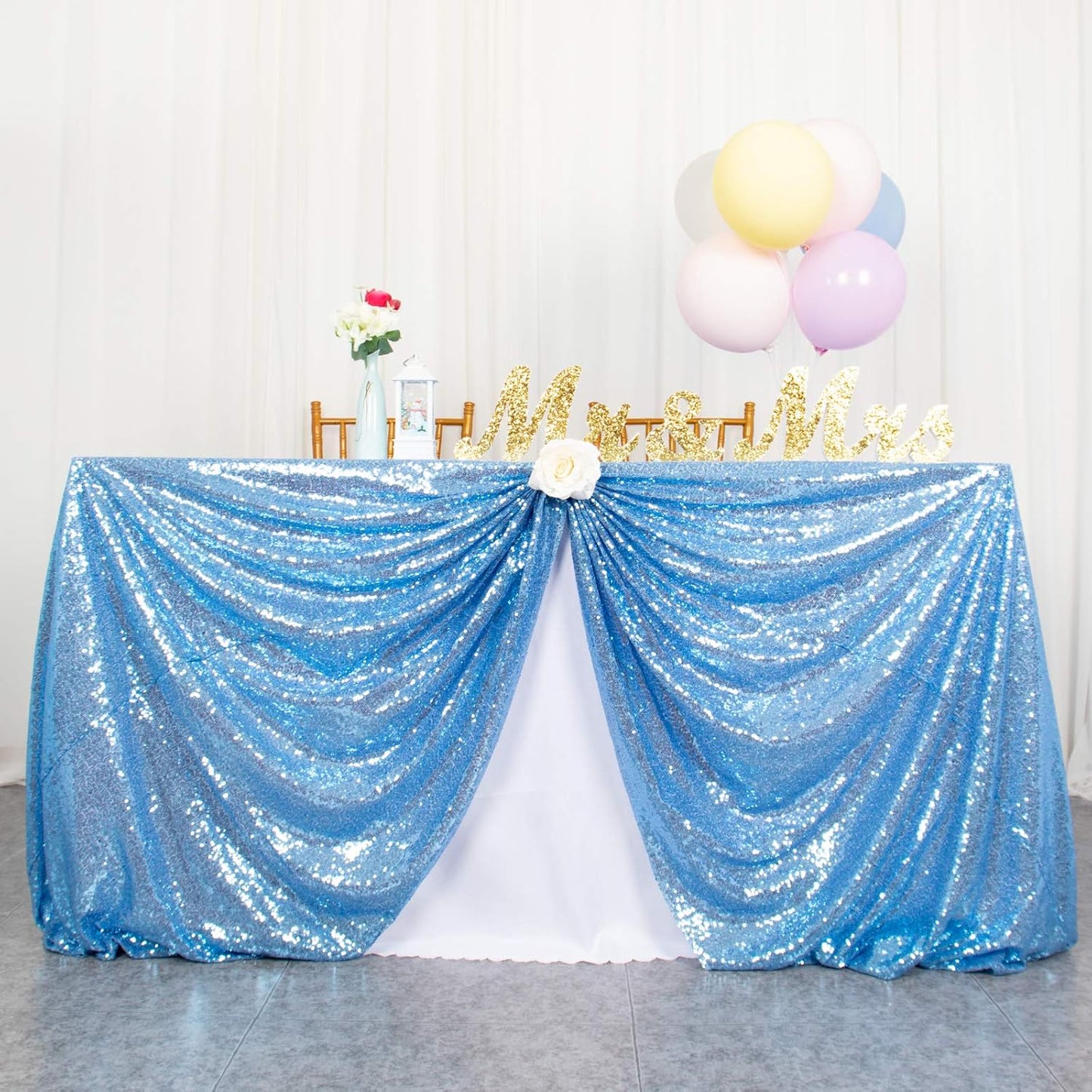 ShinyBeauty Square Tablecloth 72x72-Inch Sequin Tablecloth Overlay Baby Blue Table Cover Sequined Table Cloths for Wedding Light Blue Shimmer Tablecloth Linen Square Table Overlay for Cocktail/Cake