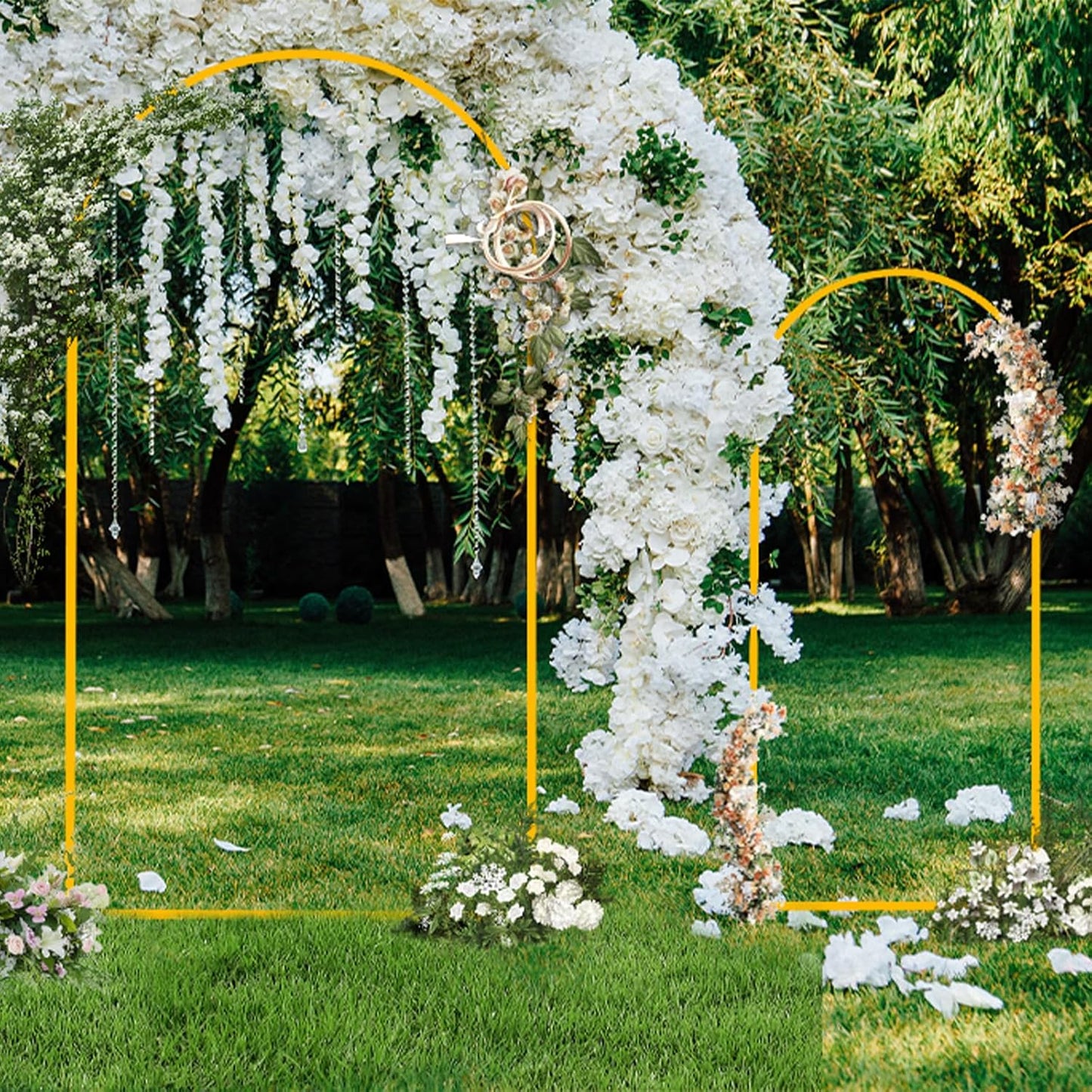 Metal Arch Backdrop Stand Set of 3 (7.2FT/6.6FT/6FT) - Heavy-Duty Gold Wedding Arch with Water Bag for Weddings, Baby Showers, Birthdays, Graduation, Parties & Outdoor Events