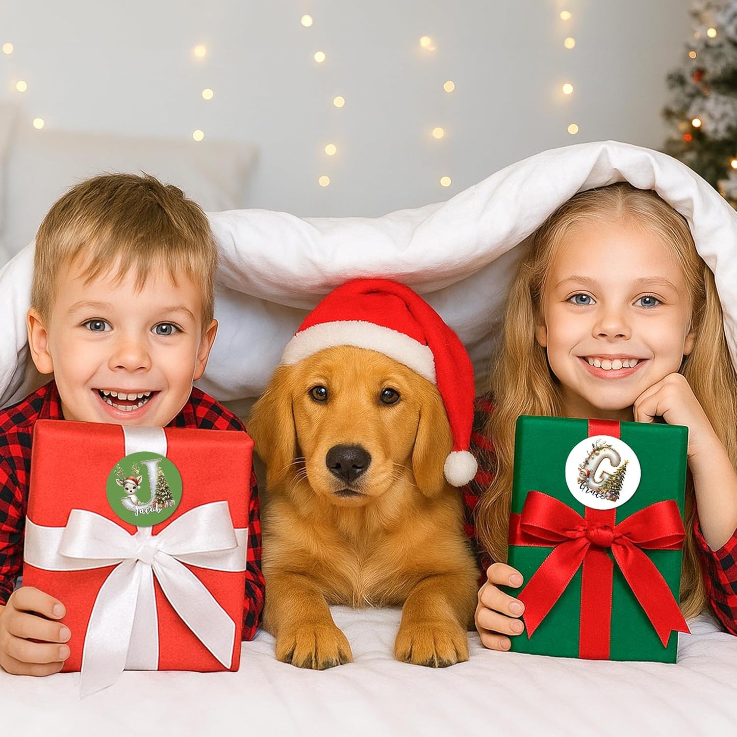 Personalized Christmas Stickers - Custom Name Waterproof Christmas Gift Tags for Gift Box Xmas Holiday Decorations Party Favors - 30 Stickers (Elk)