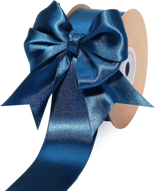LaRibbons Navy Satin Ribbon 1 1/2 Inch 25 Yards Luxury Double Faced Blue Silk Ribbon for Flower Bouquet Crafts Gift Wrapping Wedding Party Graduation Decoration