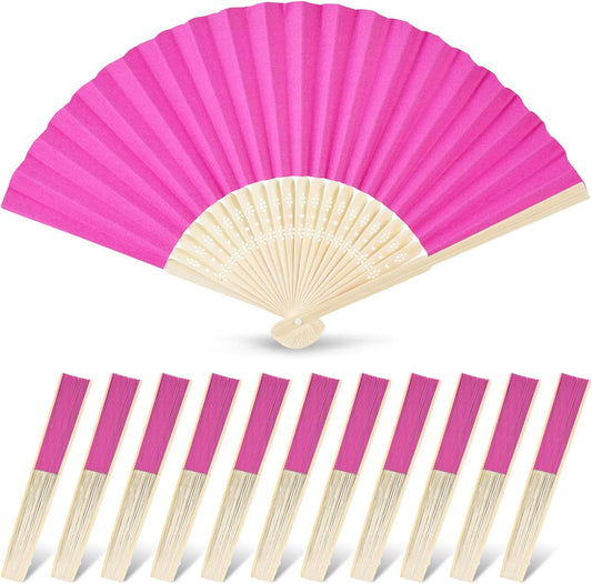JOHOUSE 12 Pcs Paper Folding Hand Fans, 8.3 Inch Dark Pink Paper Fans Handheld Portable for Wedding, Outdoor Party Favors, Bridal Shower DIY Crafts Photography Prop Pink Party Decorations