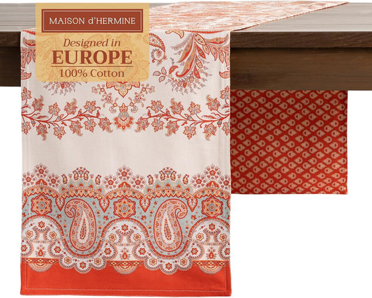 Maison d' Hermine Table Runner 100% Cotton Double Layer Table Runners 72 inches Long Decorative for Home Kitchen Dining Party Baby Shower Wedding Bridal Shower (Cachemire, 14.50" x 72")