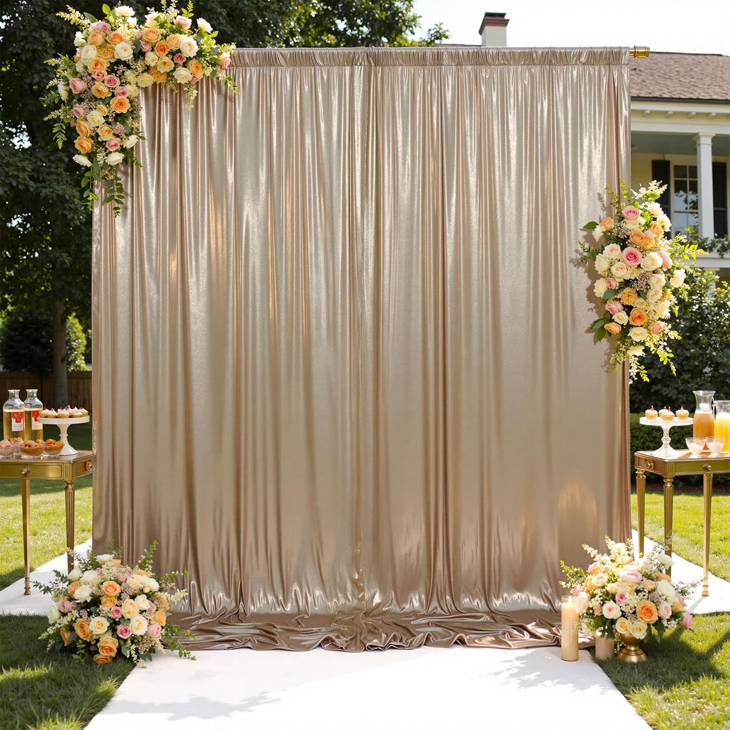 10x10 ft Wrinkle Free Champagne Sequin Backdrop Curtain for Parties,Thick Not Fall-Off Glitter Backdrop Drapes,2 Panels 5x10ft Shimmer Photo Back Drop Cloth for Wedding Birthday Photography Background