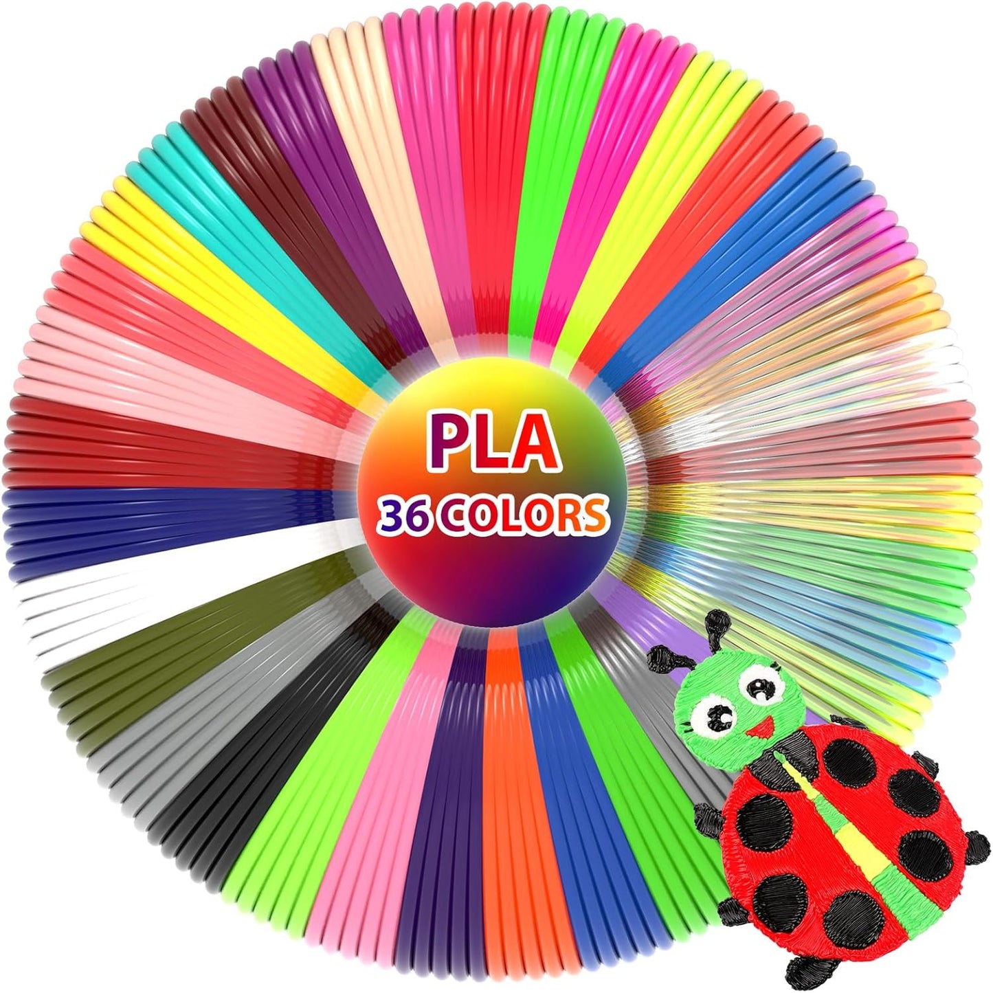 36 Colors 3D Pen Filament 1.75mm PLA, Each Color 10 Feet, Total 360 Feet 3D Pen Filament Refills 3D Printing Pen Refills with High-Precision Diameter Not Compatible with 3Doodler Pen