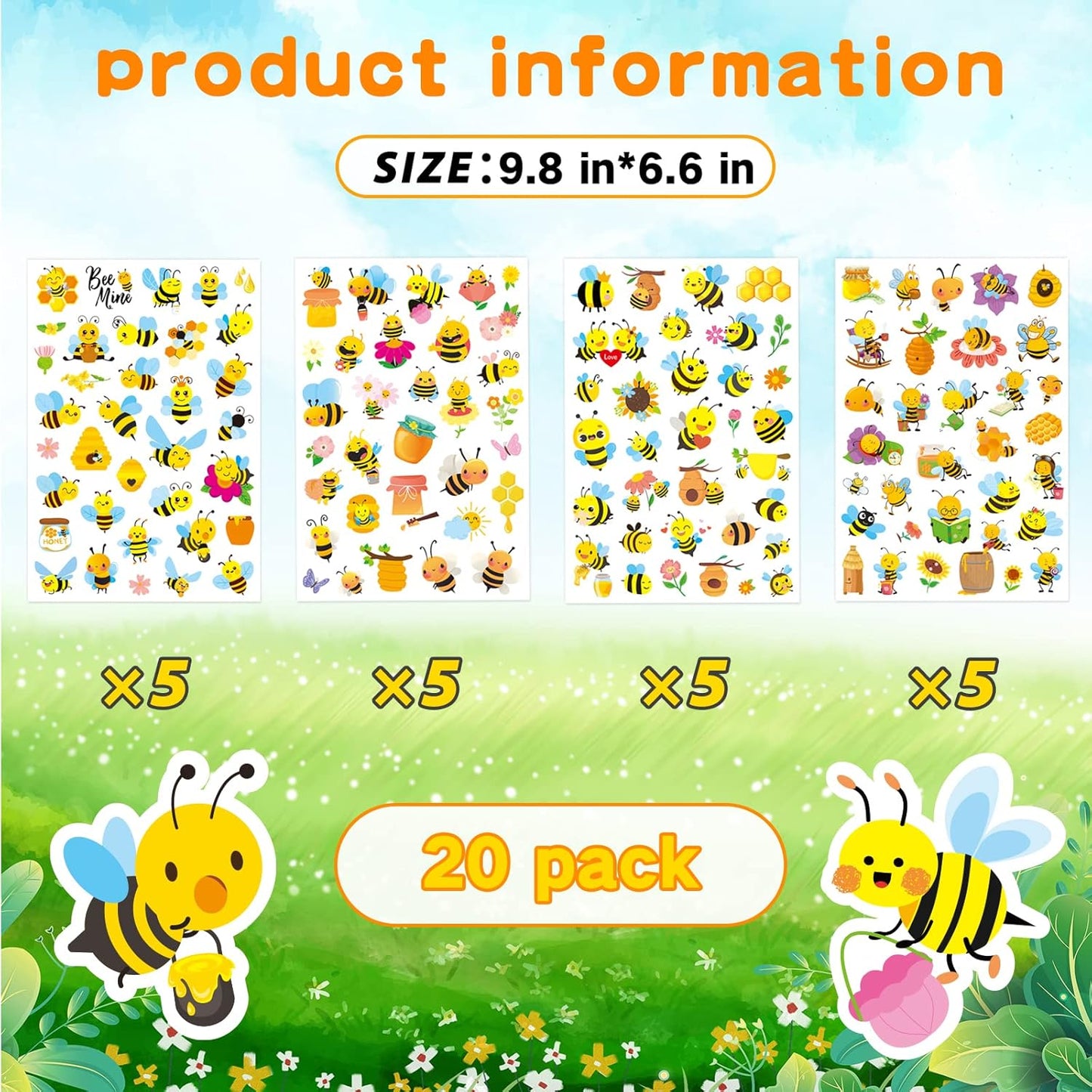 Bumble Bee Stickers Summer Spring Happy Honey Bee Decal Sticker 660 Counts Party Cute Gifts Goodie Bags Decor Game Rewards Birthday Party Favors Water Bottle Sticker Laptop Invitation Decor