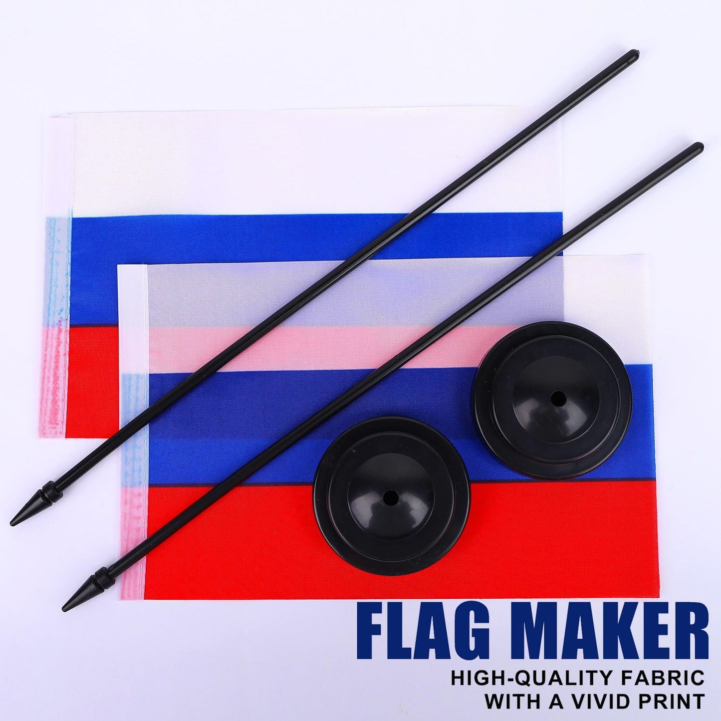 Russia Desk Flag 12" Solid Pole Deluxe Set Russians Flags Banner Mini Small Russia Office Table Flags with Black Stand Base Desktop Decorations(2Pack)