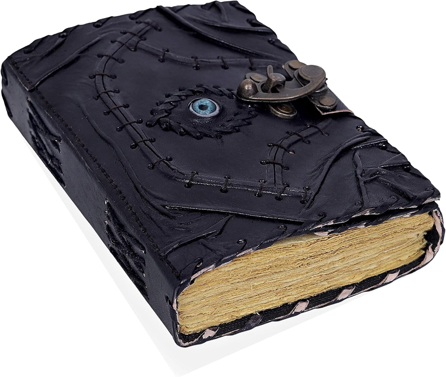 cuero Vintage Hocus Pocus Book of Spells Leather Journal Evil Eye Diary Girmoire Spell Book Prop Gifts (7" BLACK)
