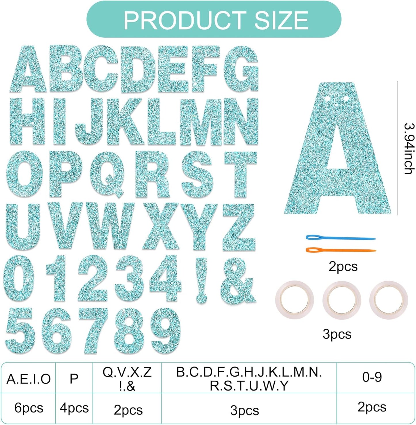 BEISHIDA 116 PCS Glitter Baby Blue DIY Letter Banner Kit Make Your Own Banner，Including 111 Letters and Numbers 3 Rope and 2 Threading Device,Customized for Birthday Graduation Wedding Party Decor