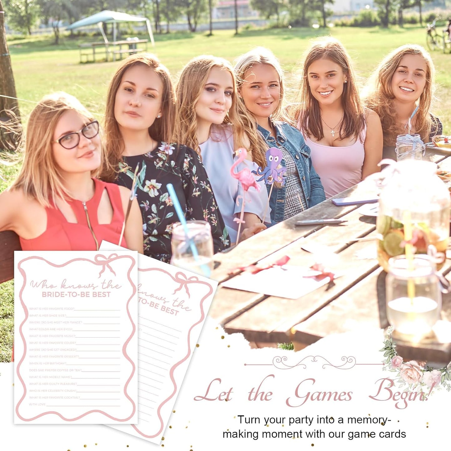 DEEKA 30 PCS Bridal Shower Games Card for 30 Guests White Pink Wavy Border Ribbon Bow Funny Wedding Bachelorette Party Games for Reception (Who Knows The Bride-to-be Best)