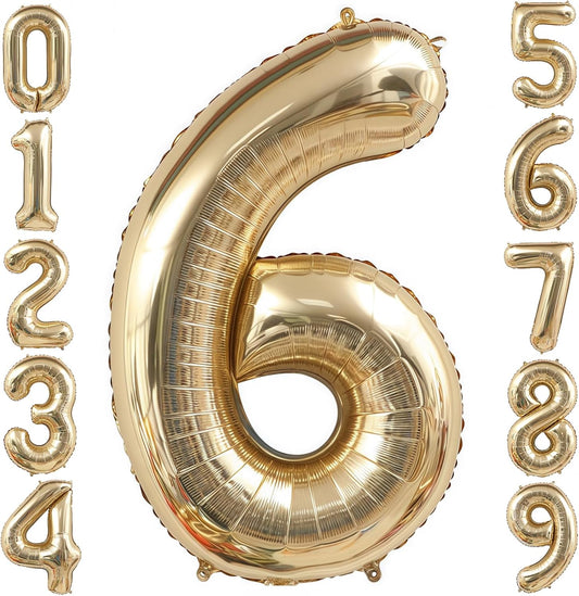 Champagne Gold 6 Balloon,40 Inch Light Gold Number 6 Balloon Big Foil Mylar Helium 6 Balloon for Birthday Party