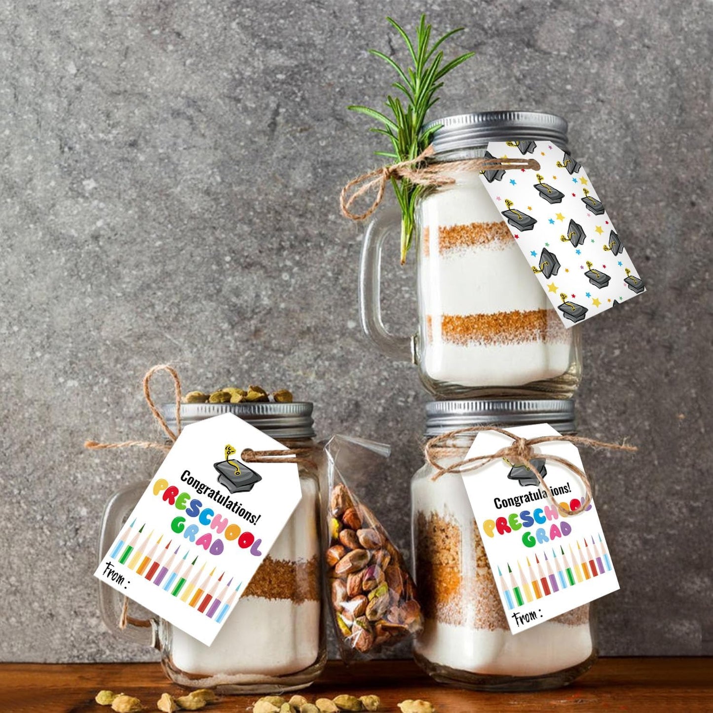 50 Pcs Pre School Graduation Gift Tags, Colorful Congratulations Gift Labels for Graduation Party Decoration Favors (pre School, 2.2 * 3.5)