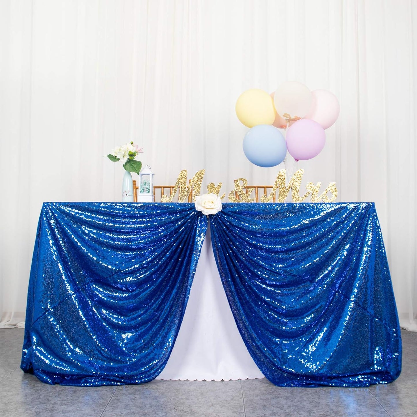 ShinyBeauty Square Tablecloth 72x72-Inch Sequin Tablecloth Overlay Royal Blue Table Cover Sequined Table Cloths for Wedding Blue Shimmer Tablecloth Linen Square Overlay for Cocktail/Cake