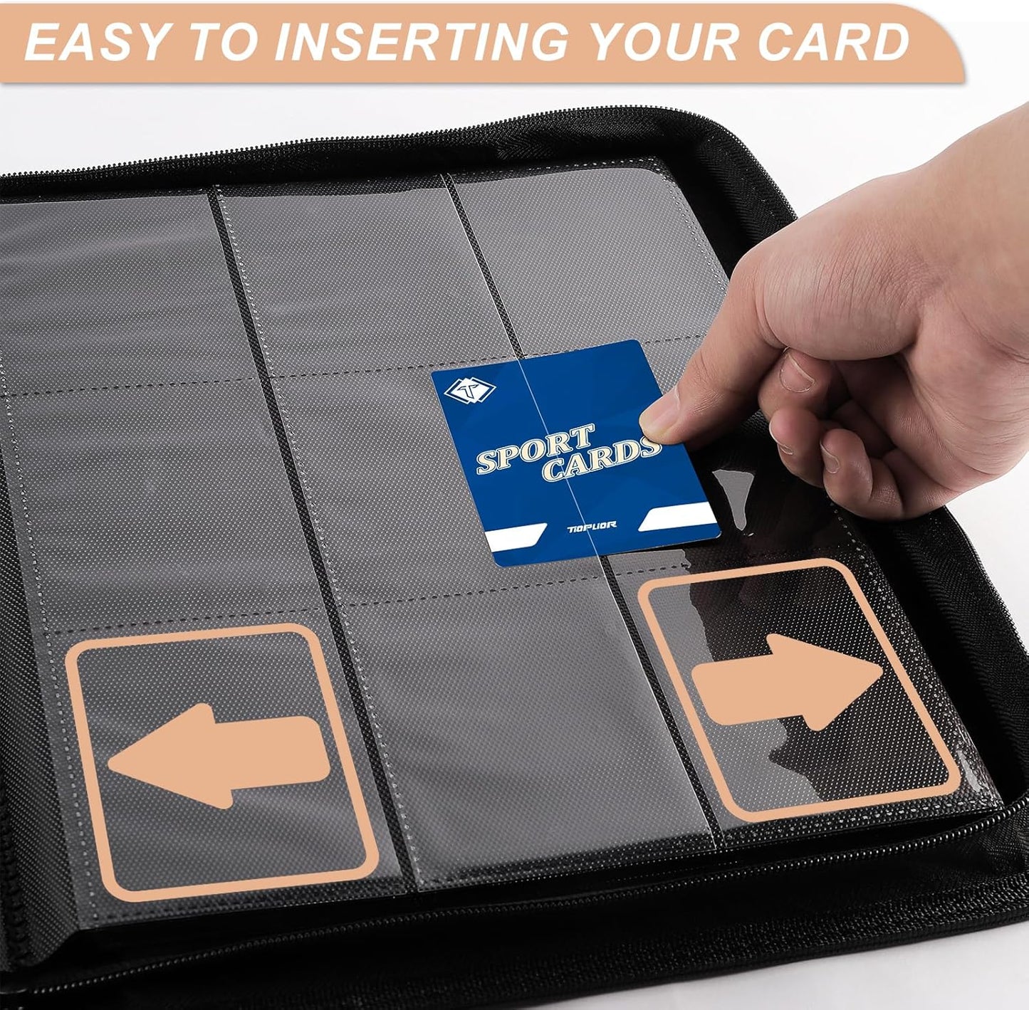 Zip MTG Card Binder with 432 Side Loading Pocket - fits TCG Baseball Football Sports Cards - Easy to Insert Collection Binder - Black