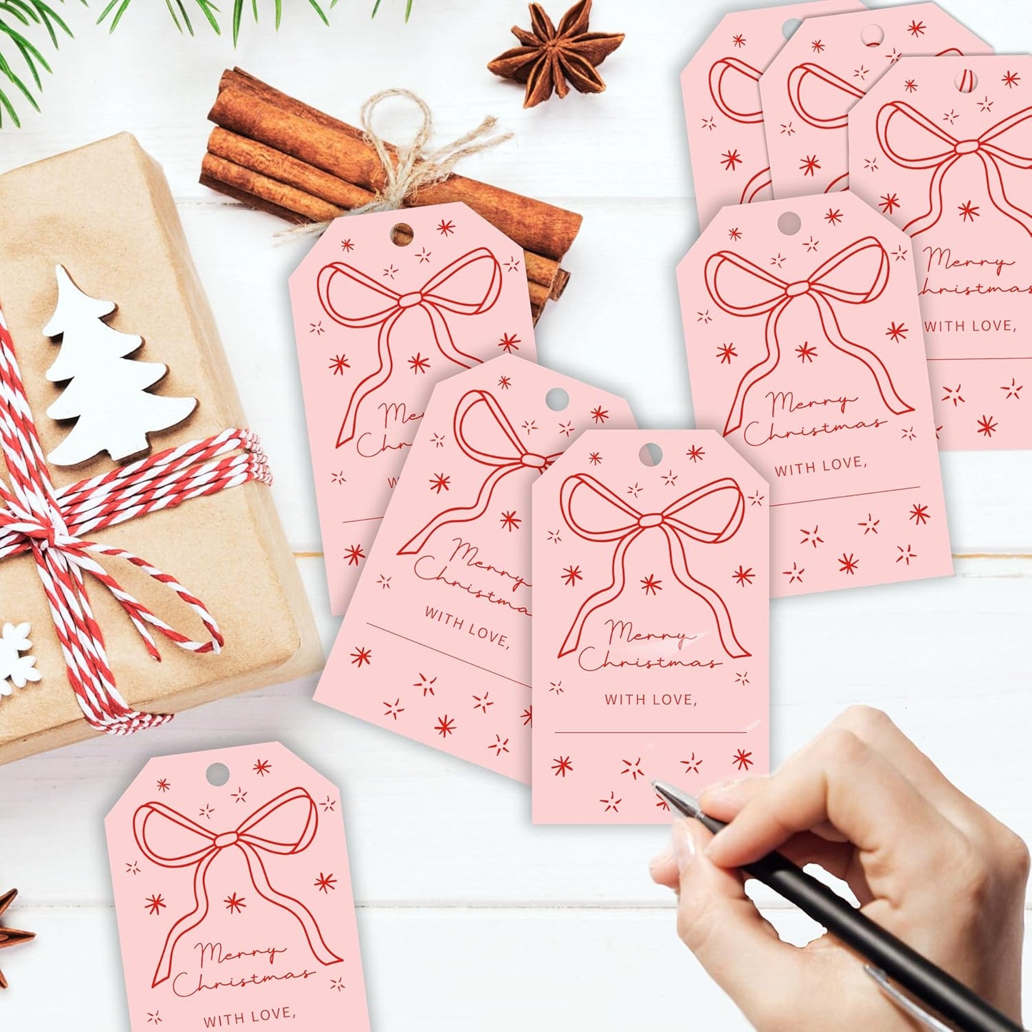 50 Pcs Christmas Gift Tags, 2.1"×3.5" Merry Christmas Tags for Gifts with String, Presents Paper Label Wrap for Party Favor - B13