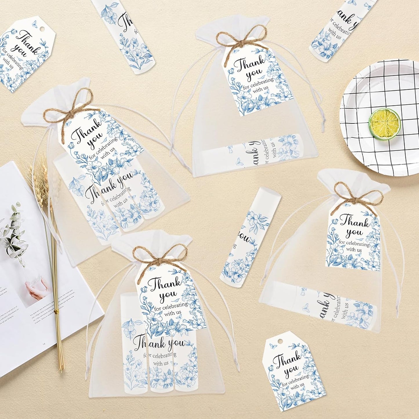 50 PCS Blue Flower Bridal Baby Shower Lip Balm Gift Baby Shower Favor Party Wedding and Engagement Party Bulk Lip Balm Thank You Gifts with Card Tags for Guests (blue flower)