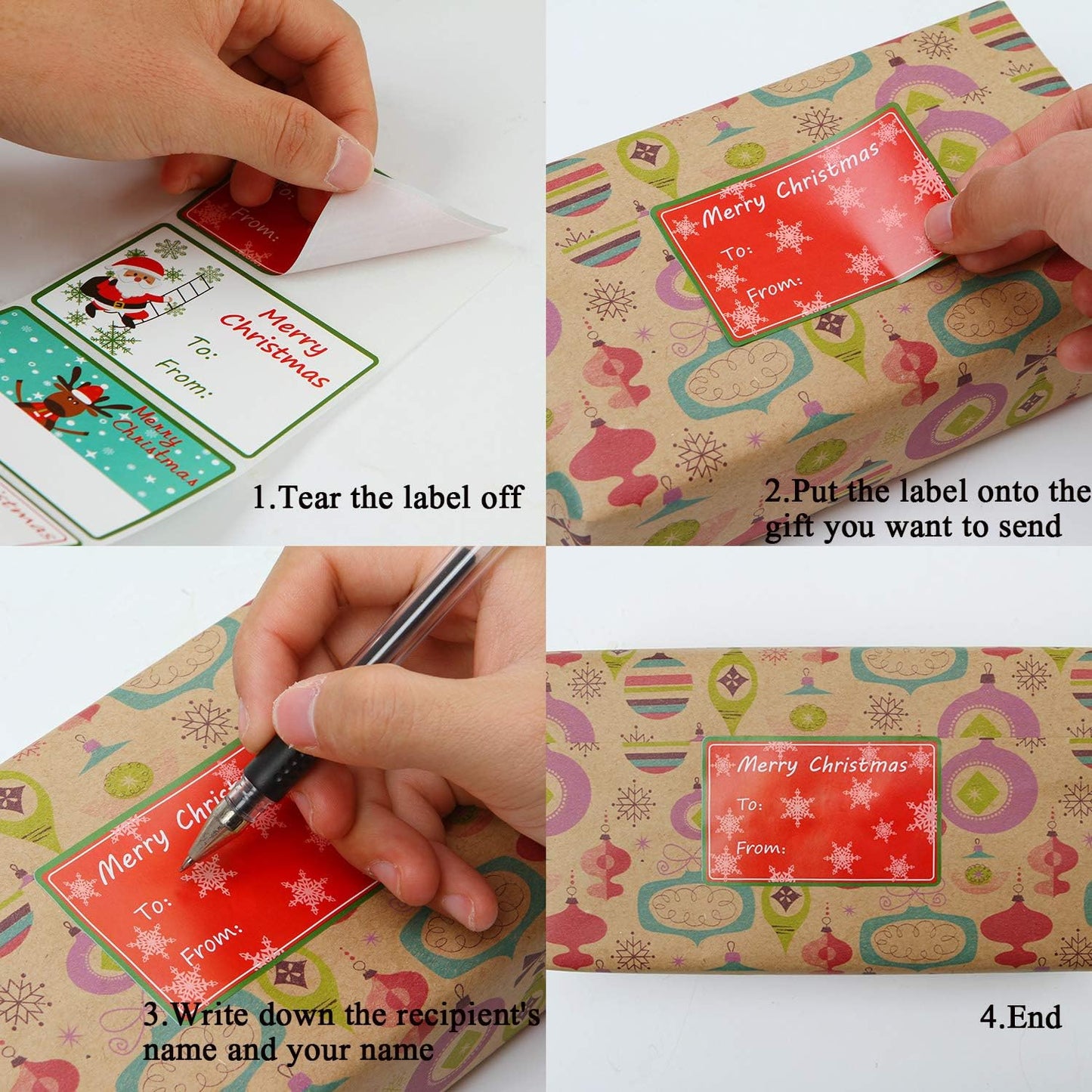 Elcoho 300 Pieces Christmas Self Adhesive Gift Tag Self Stick Stickers Gift Name Tag Christmas Stickers with 6 Different Designs (Color A)