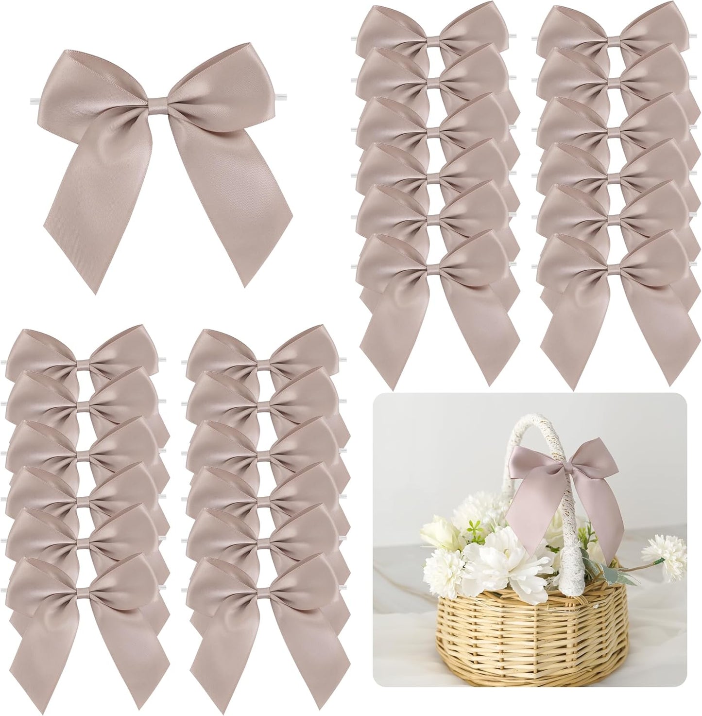 4.5" Satin Ribbon Dusty Rose Bows for Gift Wrapping, Twist Tie Bows, Cute Bows for Crafts, Party Favors, Premade Bows Pre-Tied Decorative Bows for Flower Bouquets Candy Apple Bows-24 Counts