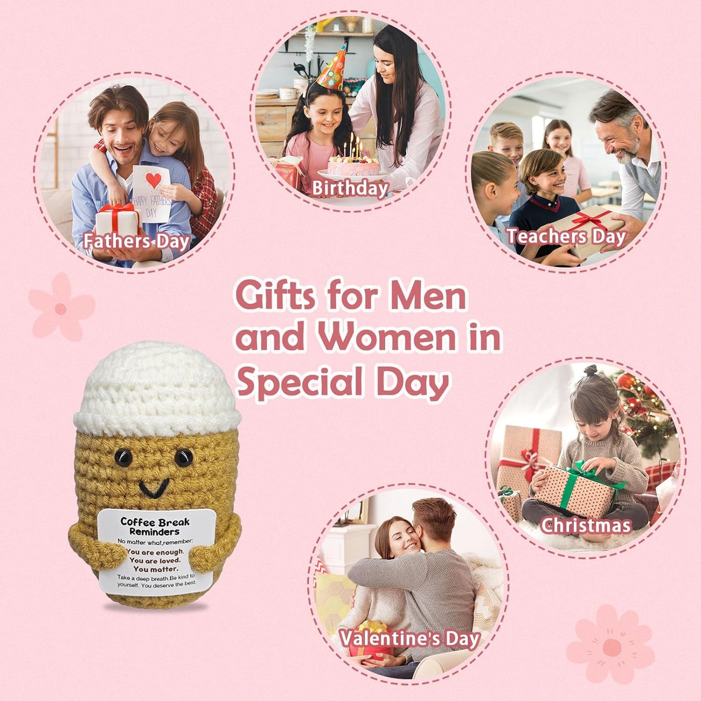 Coffee Lovers Birthday Gifts for Women Men,Emotional Support Gifts,Encouragement Little Reminders Present,Positive Coffee Accessories,Crochet Espresso Desk Decorations