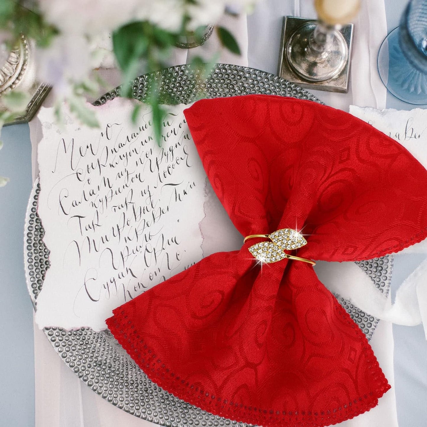 Hotop 12 Piece Napkin Rings Gold Table Decorations, Elegant Bling Leaves Napkin Rings, Rhinestone Guest Towels Buckle for Wedding Gold Party, Thanksgiving Christmas Dinner Banquet Table Decoration