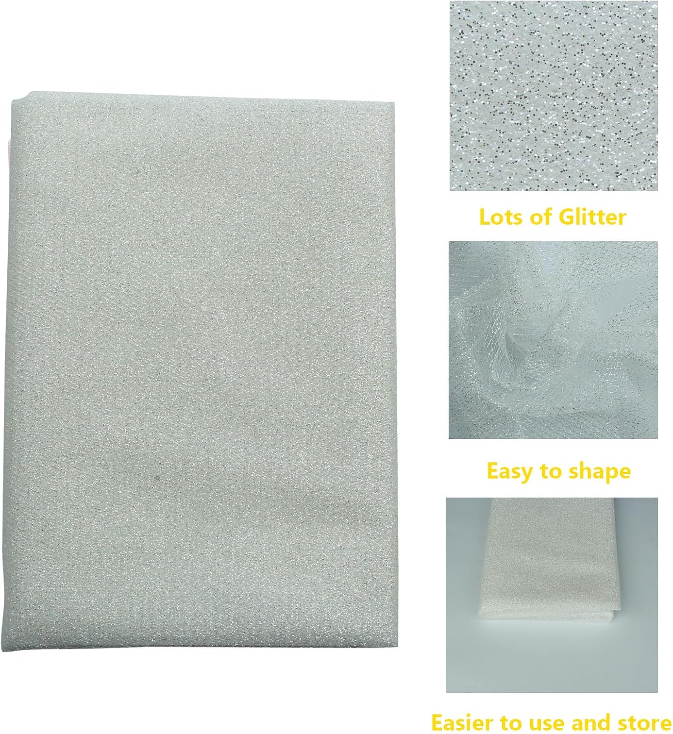 Glitter Tulle Fabric 56 Inch by 5.5 Yards Fabric Tulle Bolt for Wedding Christmas Decorations DIY White Tutu Baby Shower Table Skirt Ceiling Decor Birthday Party Craft Supplies-White