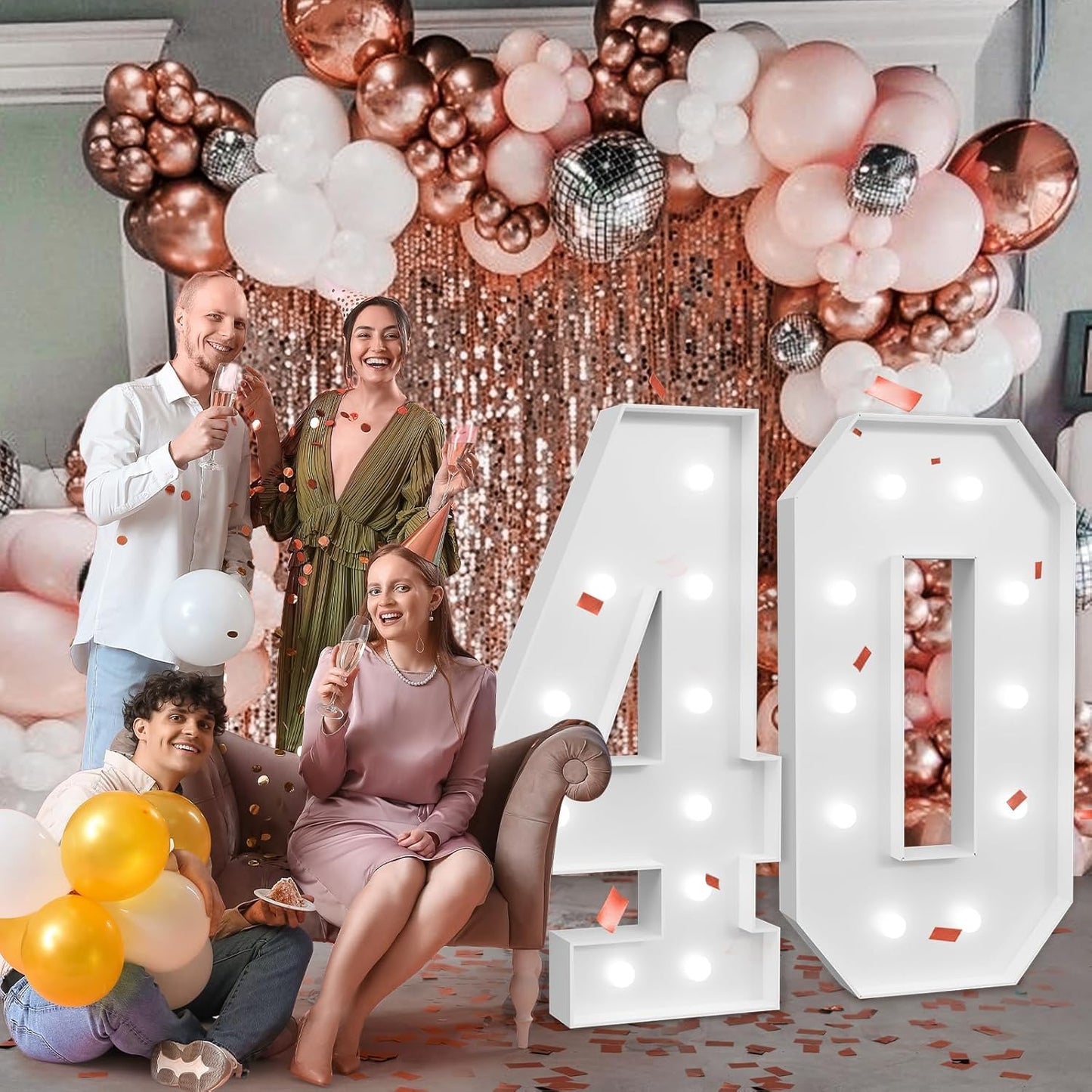 imprsv Marquee Numbers Large 40th-Birthday Decorations: 4ft Light Up Number Party Decor 40 Year Old Women and Men Birthday Decoration Backdrop Anniversary Cardboard Big Mosaic Balloon Frame Number 40