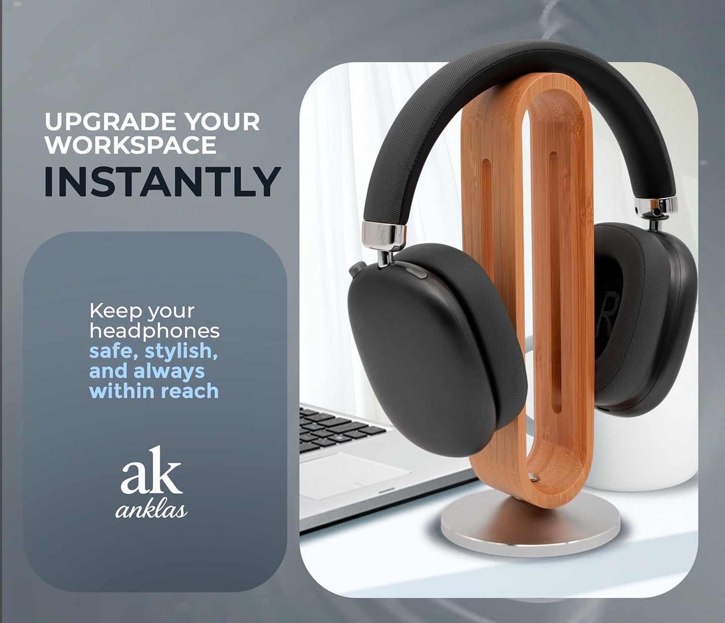 Headphone Stand for Desk – Premium & Minimalist Headset Holder with Round or Oval Base for Gaming, Office & Home (Bamboo, Oval)