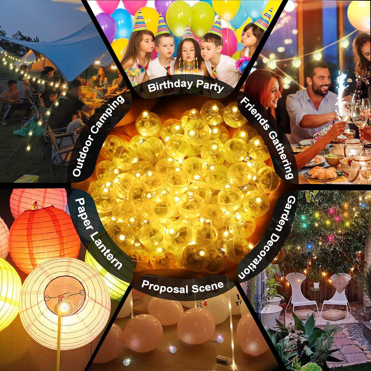 100pcs Warm White LED Balloon Light,Round Led Flash Ball Lamp for Paper Lantern Balloon,Indoor Outdoor Party Event Fun Birthday Party Wedding Decoration Supplies