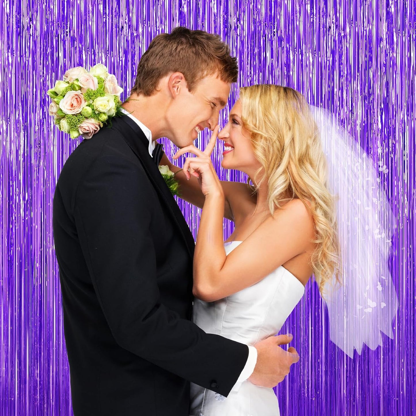 Purple Foil Curtain Backdrop, 2Pack Metallic Tinsel Foil Fringe Curtains Photo Booth Props for Birthday Wedding Engagement Bachelorette Baby Shower Christmas Holiday Celebration Party Decorations