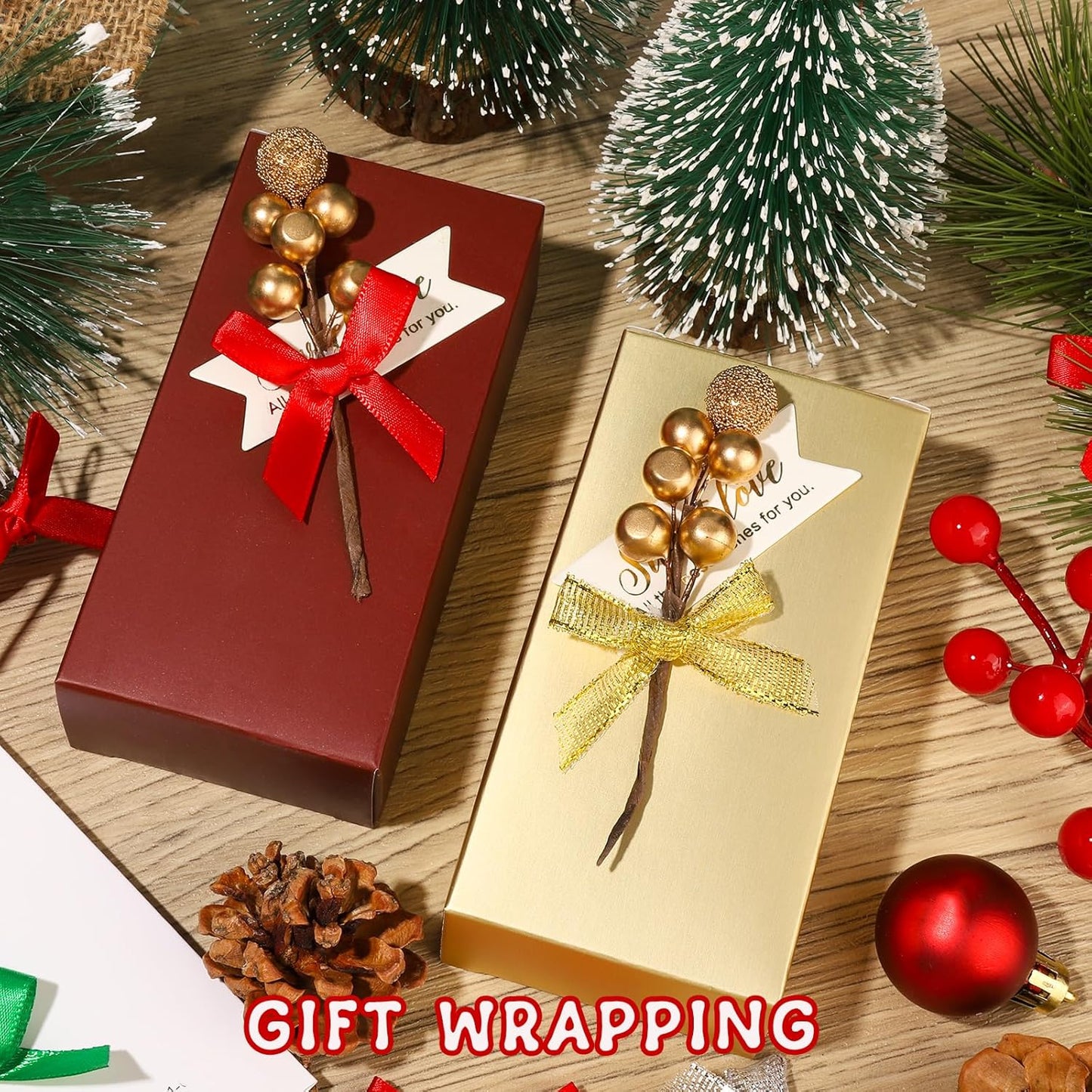 YGDZ Mini Bow Gift Wrapping Ribbons - 50 Pack, 5 Colors (Red, Green, Silver, Gold, White), Small Bow Ornaments for Crafts, Tree Decor & Gifts