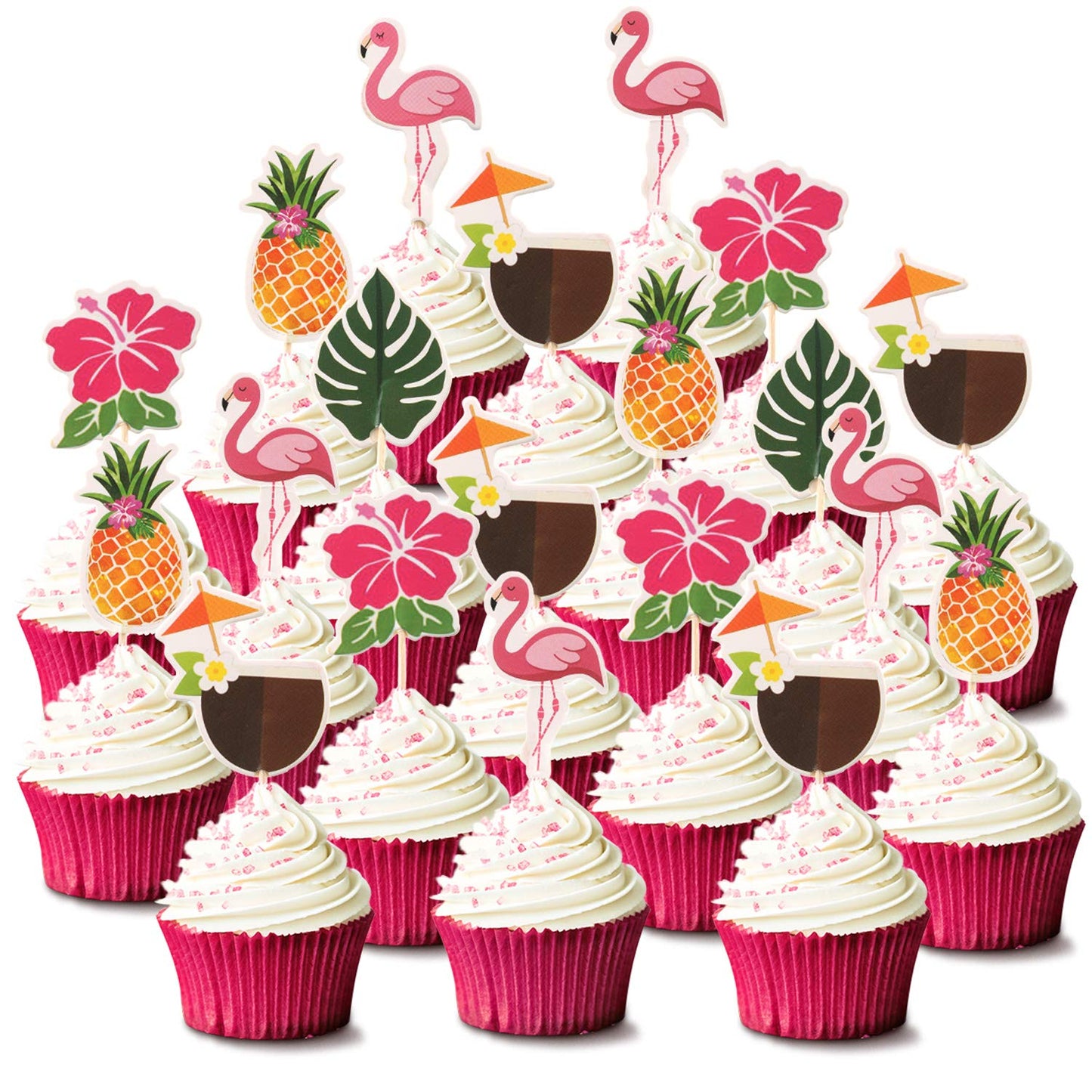 Luau Cupcake Toppers Tropical?Cake Decorations Hawaiian Toothpicks Sticks with Flamingo Pineapple Palm Leaves Shape Picks for Summer Beach Theme Party Favors Supplies, 6 Styles (144)