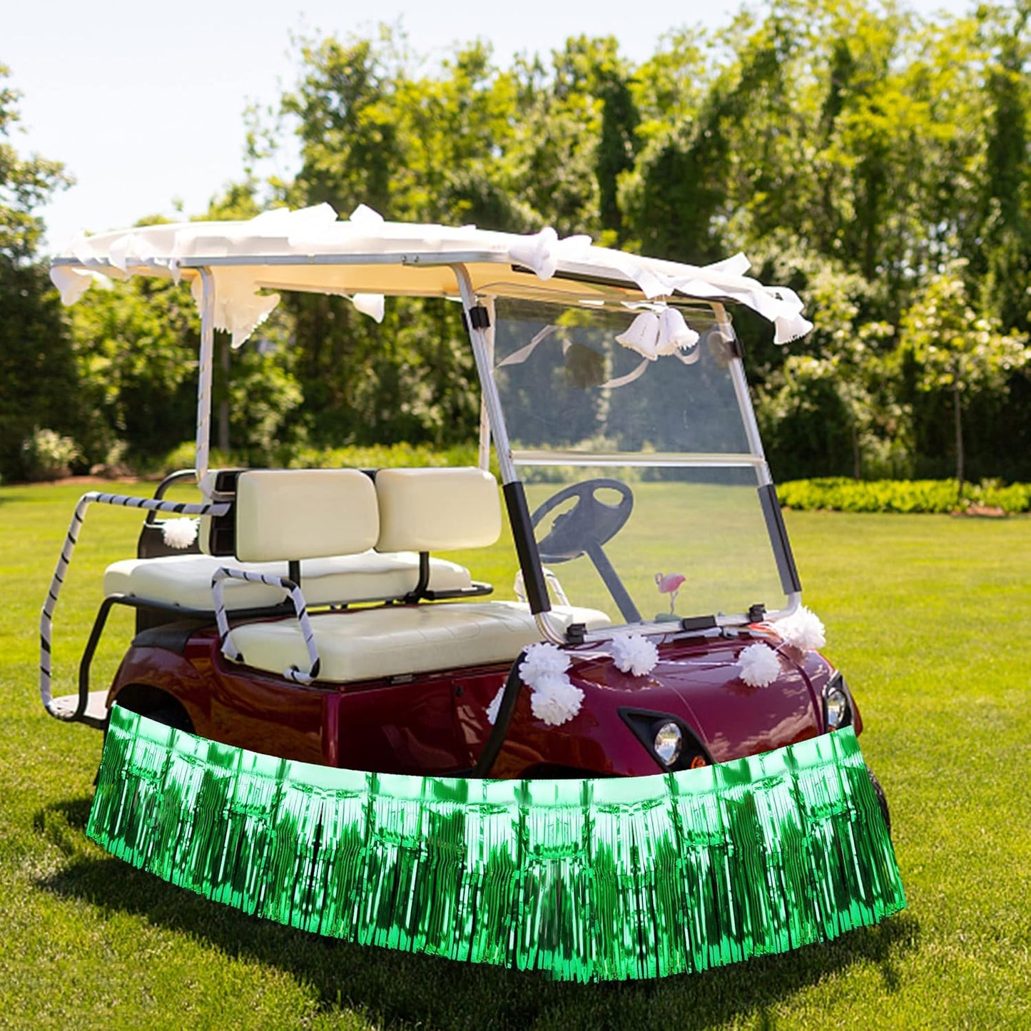 4 Pack Float Fringe Curtains, Metallic Foil Fringe Garland Shiny Tassel Foil Float Parade Float Decorations for Trailer Car Graduation Homecoming Outdoor Indoor St Patrick's Party (Green)