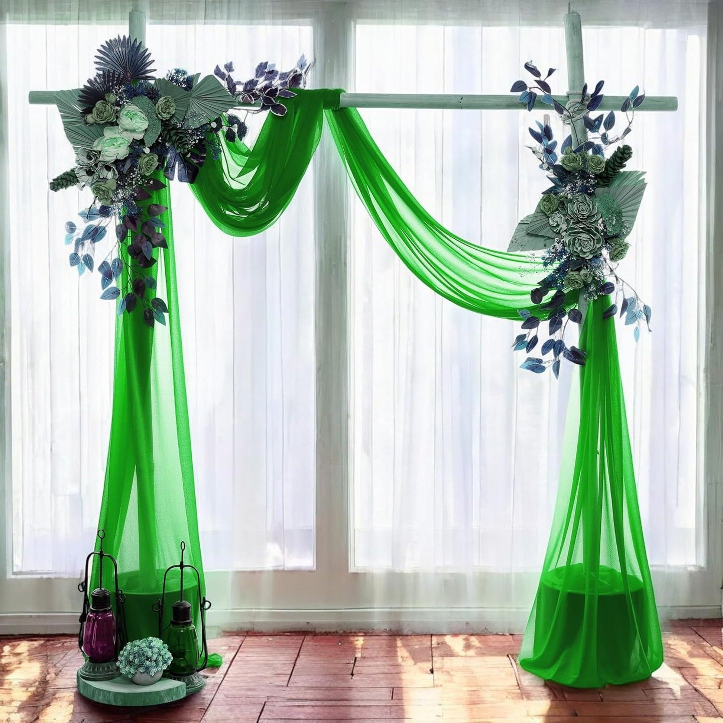 MDS Halloween Chiffon Draping Fabric - 2 Panel, 30" Wide x 50ft Long - Sheer Spooky Arbor & Canopy Drapery for Haunted House Backdrops, Party Ceilings, DIY Costumes & Themed Events - Green