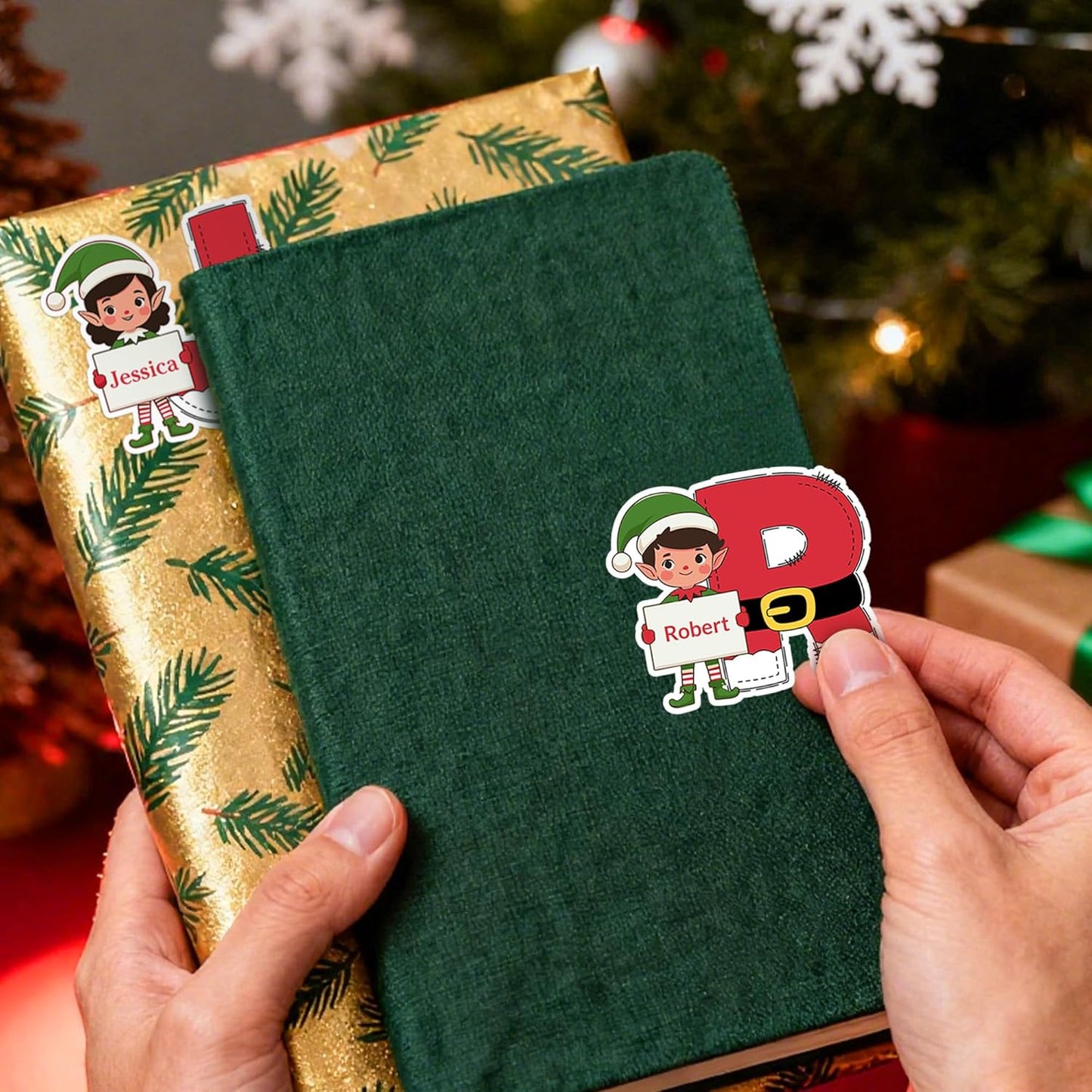 Personalized Christmas Stickers, Custom Name & Elf Waterproof Christmas Gift Tags for Gift Box Holiday Decorations, Stockings, Party Favors