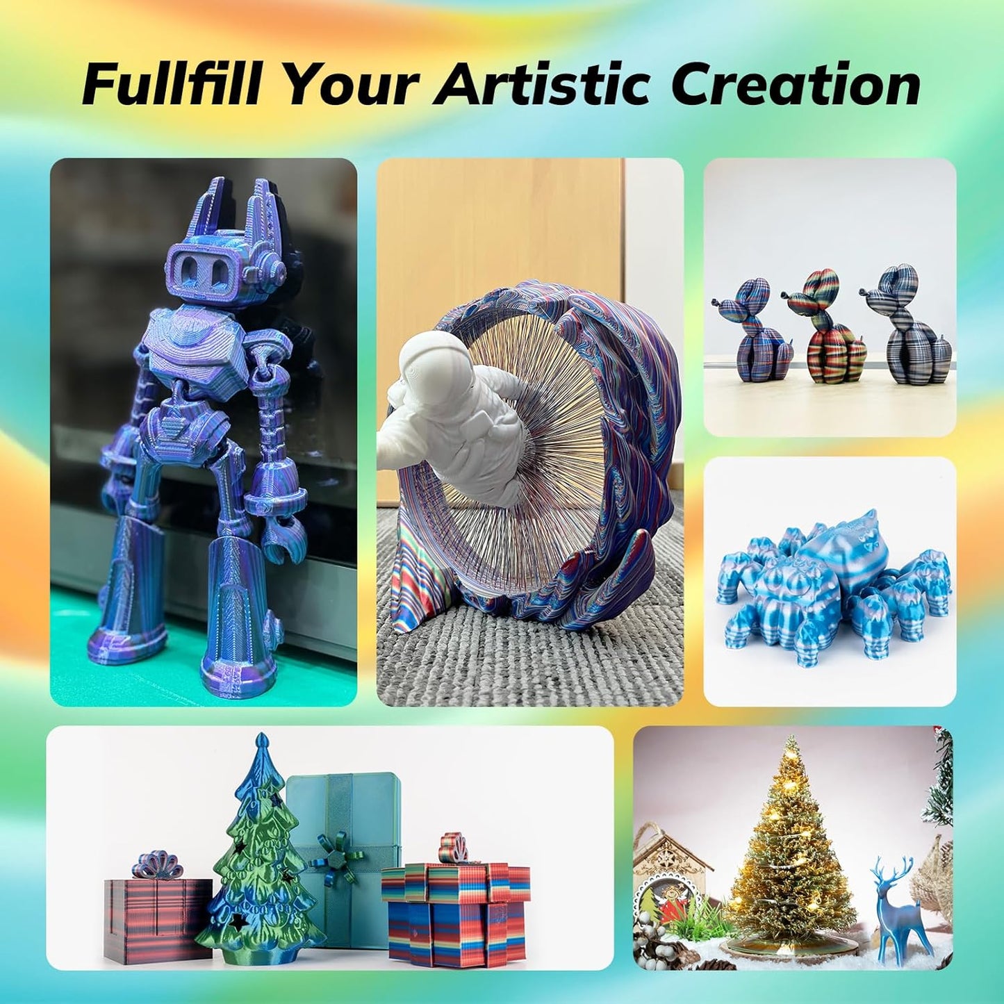 AMOLEN Silk PLA 3D Printer Filament, Shiny Multicolor Rainbow PLA Filament 1.75mm, Fast Color Change PLA 3D Printing Filament for Most FDM 3D Printer, Yellow Blue Orange, 1kg (2.2lbs)