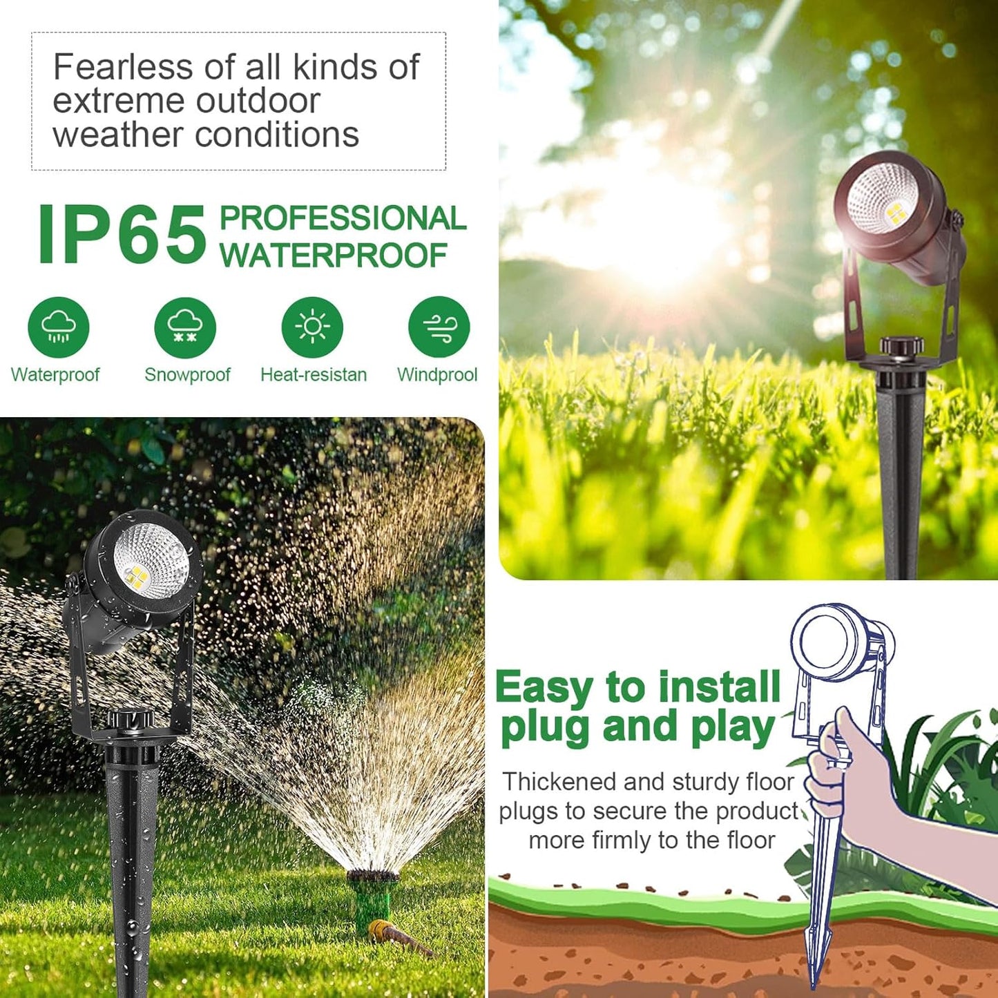 Outdoor Landscape Lighting, 4 Pack LED Outdoor Spot Lights with Transformers, 12V Warm White Low Voltage Landscape Lights IP65 Waterproof Plug in Spotlight for Yard House Pathway Tree Pools