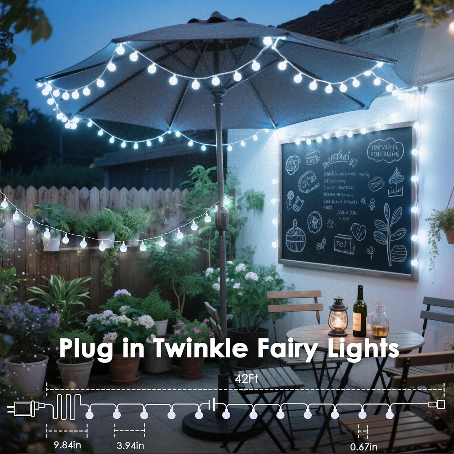 100LED Connectable String Lights Indoor Outdoor for Bedroom, 43ft White Fairy Lights with Remote & Timer, Plug in 8 Modes Waterproof Globe Hanging Twinkle Light for Room Classroom Wedding Decor