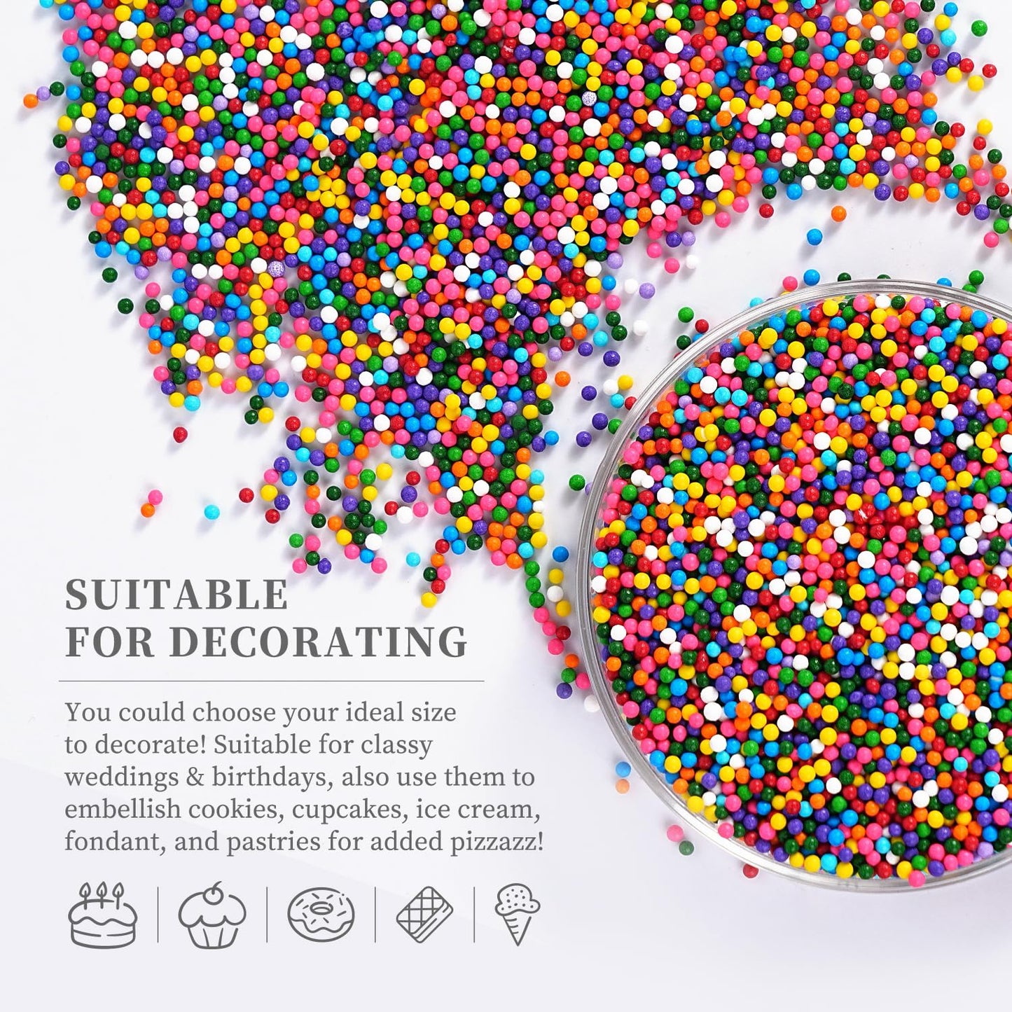 Rainbow Nonpareils Sprinkles, 4.23oz Nonpareils, Edible Rainbow Sprinkles for Cake Decorating, Cookies, Cupcakes, Macarons, Donuts and Ice Cream Topping(120g)