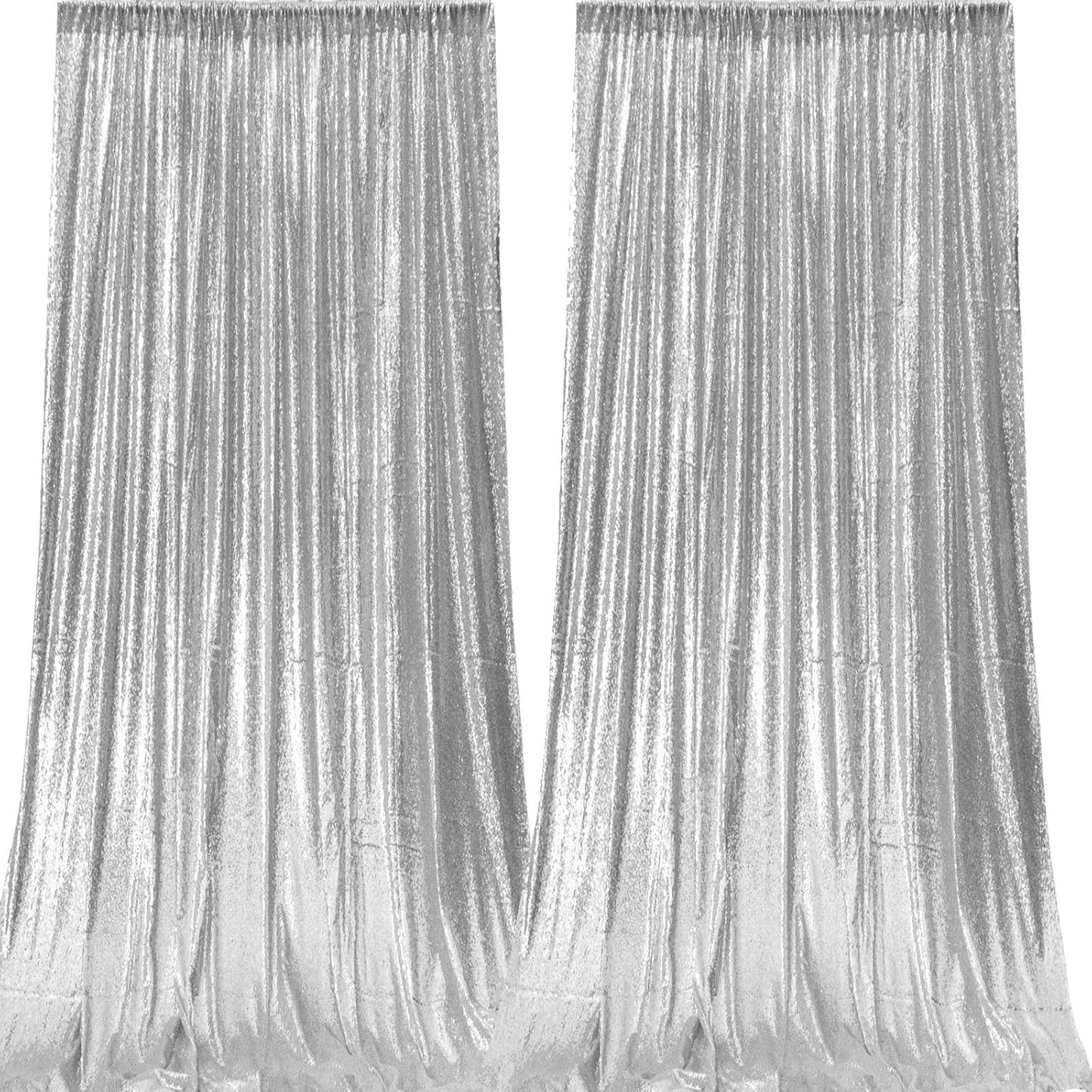 Silver Sequin Backdrop Curtains 4 Panels 2FTx8FT Wedding Photo Backdrop Glitter Birthday Bridal Party Curtains Sparkle Background Drapes Parties Decor Curtains