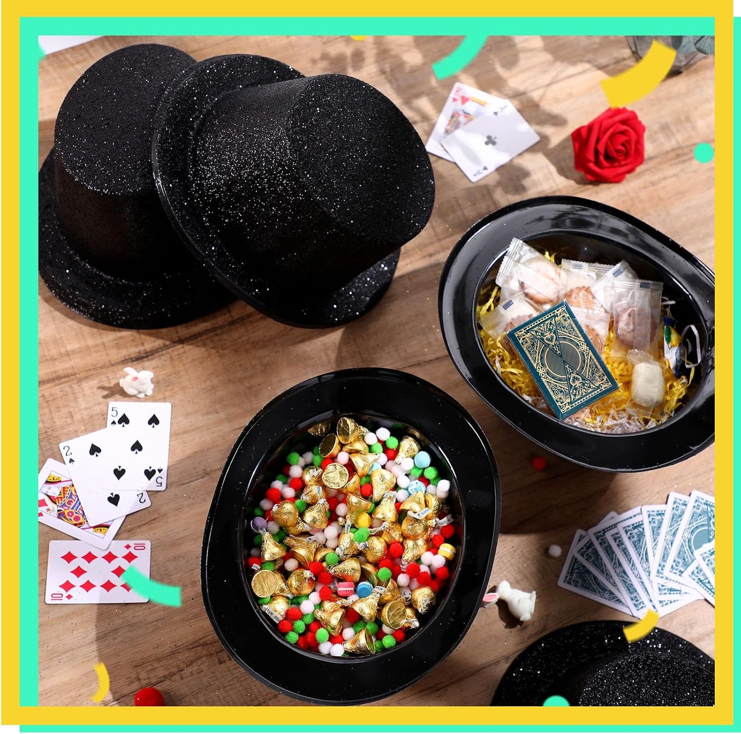 Hillban 24 Pcs Halloween Glitter Top Hat Bowler for Adults 1920s Dress Glitter Hats for Masquerades Party