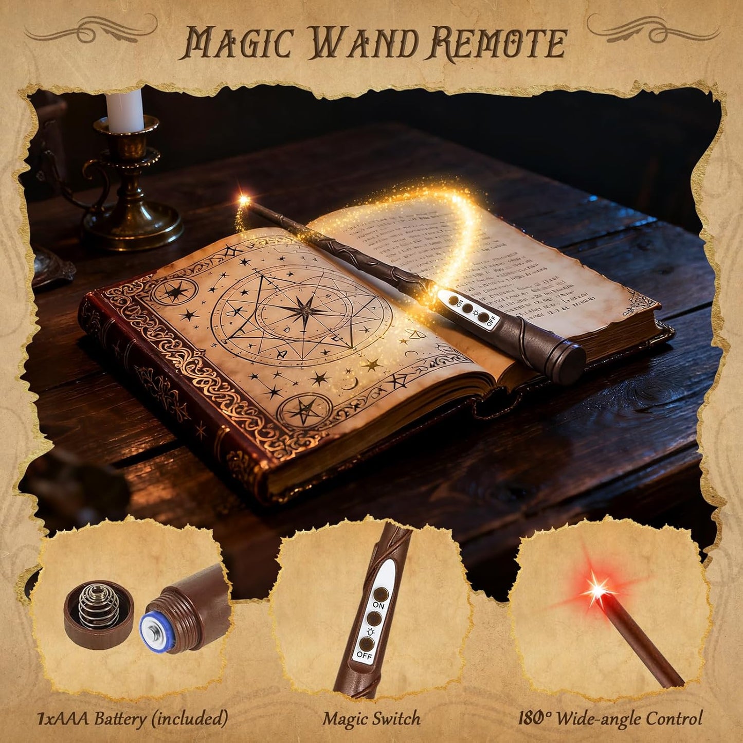 Halloween Decorations, 20 Pcs Floating Candles with Wand Remote, Battery (indluded) Operated Magic Wand Hanging LED Candles, Flameless Flickering Taper Candles for Halloween Christmas Decor Birthday