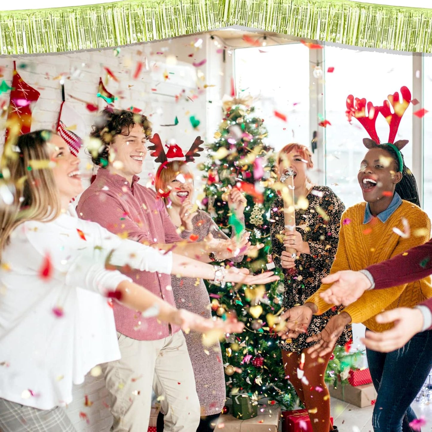 6 Pack 10 Feet Foil Fringe Garland Metallic Tinsel Streamers Banner Wall Hanging Backdrop Banner for Parade Floats, Thanksgiving, Christmas, Birthday, Halloween Party Decorations(Light Green)