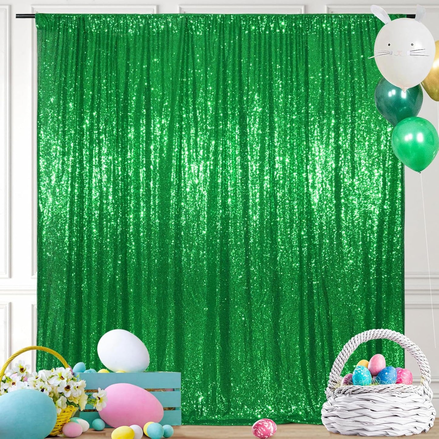 SquarePie Sequin Backdrop 10FT x 10FT Green Curtain Background for Wedding Christmas Party Decoration